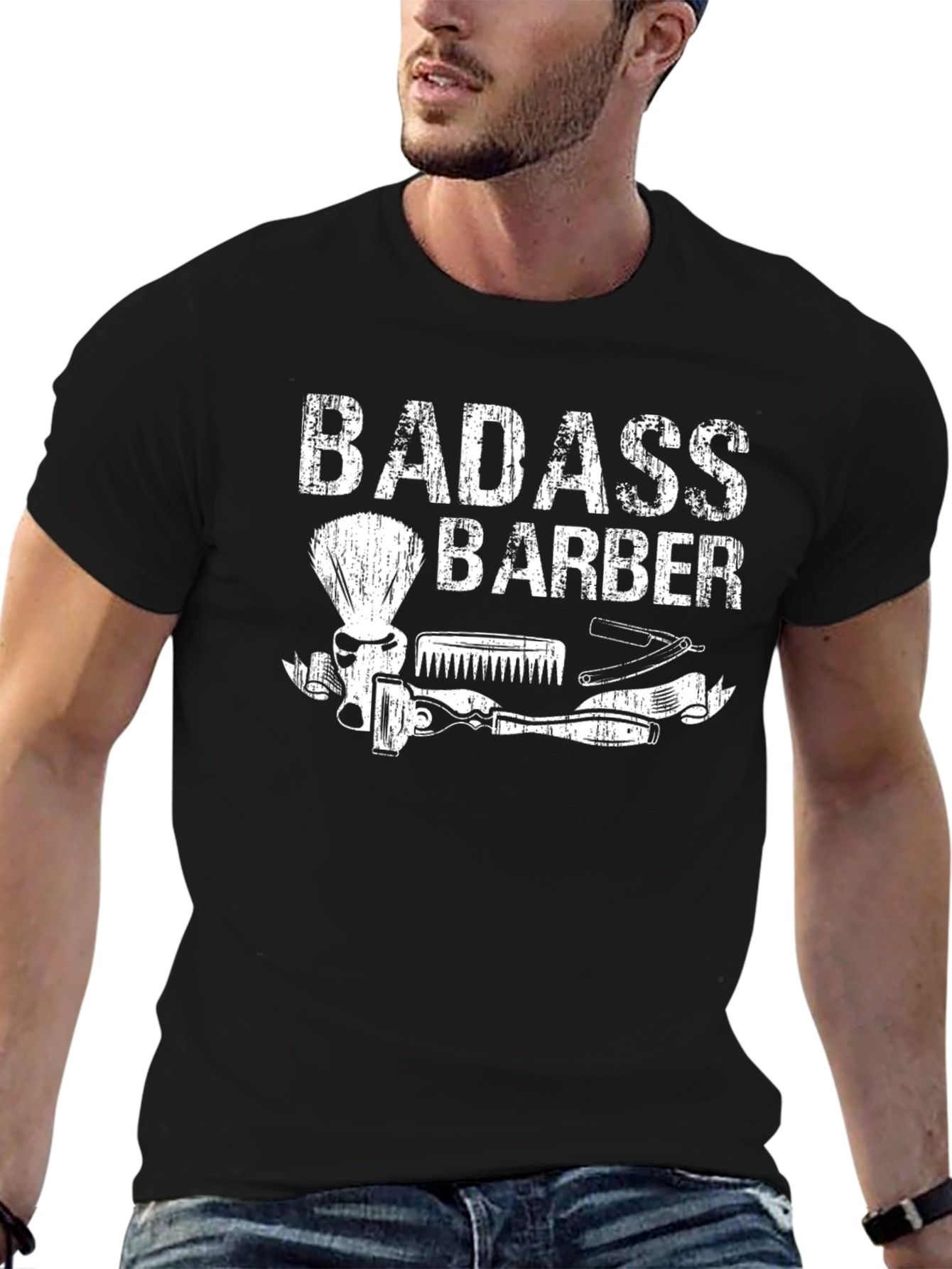 Badass Barber Black T-Shirt Cool Hairdresser Gift