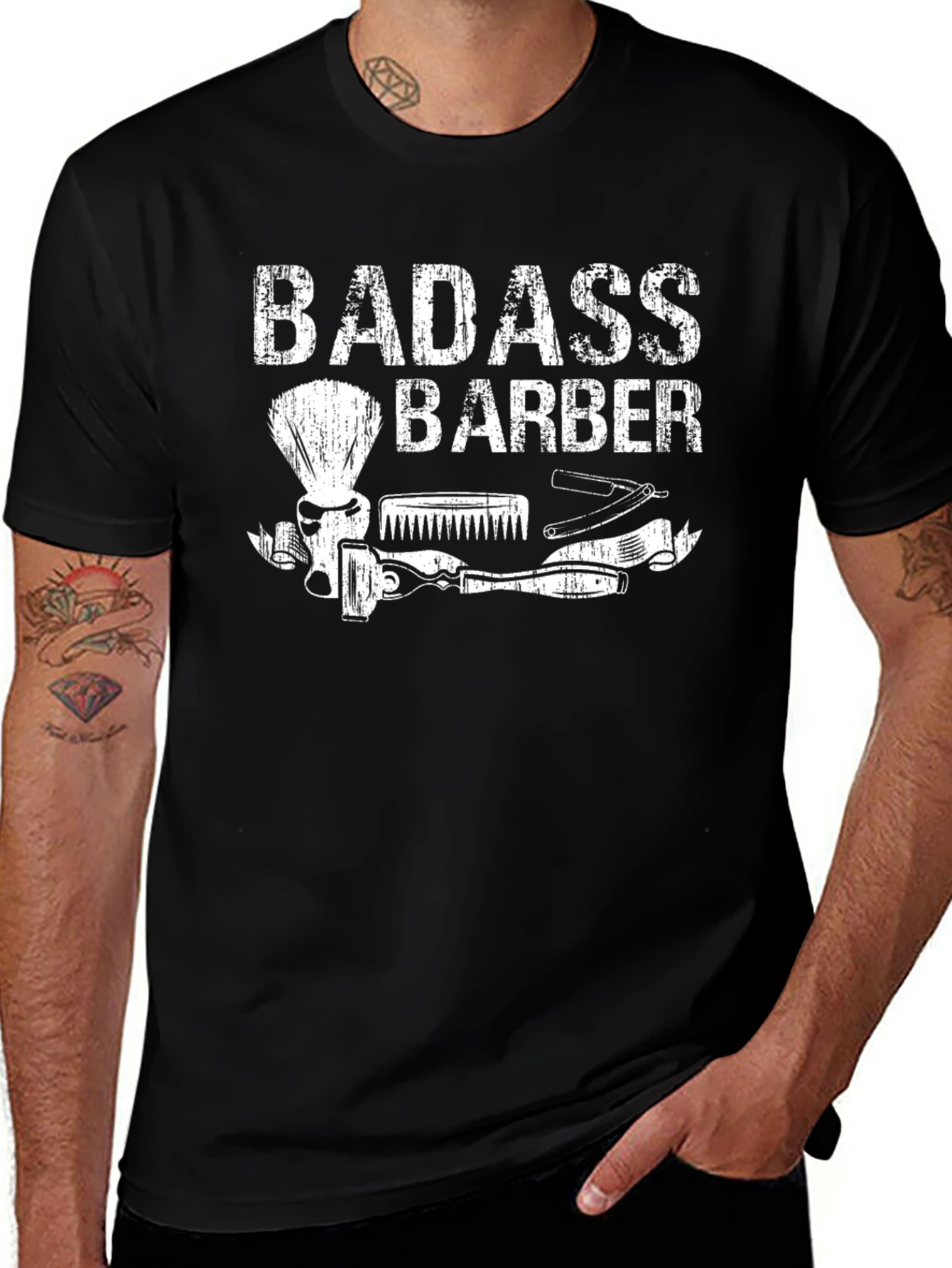Badass Barber Black T-Shirt Cool Hairdresser Gift