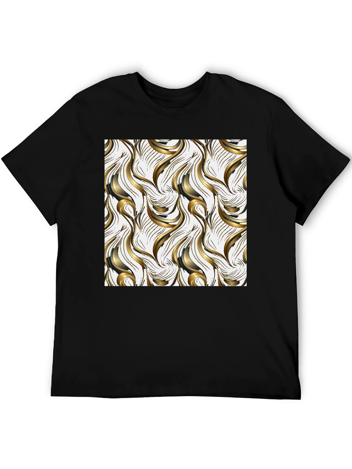 Stylish Black T-Shirt with Abstract Gold Design