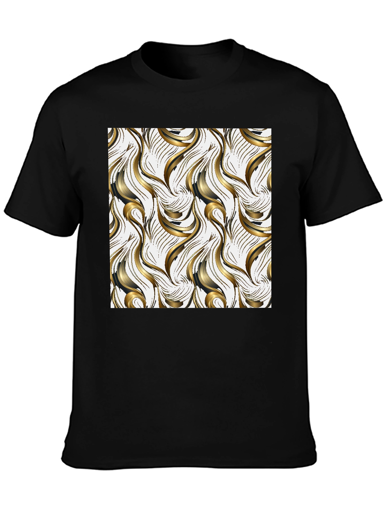 Stylish Black T-Shirt with Abstract Gold Design