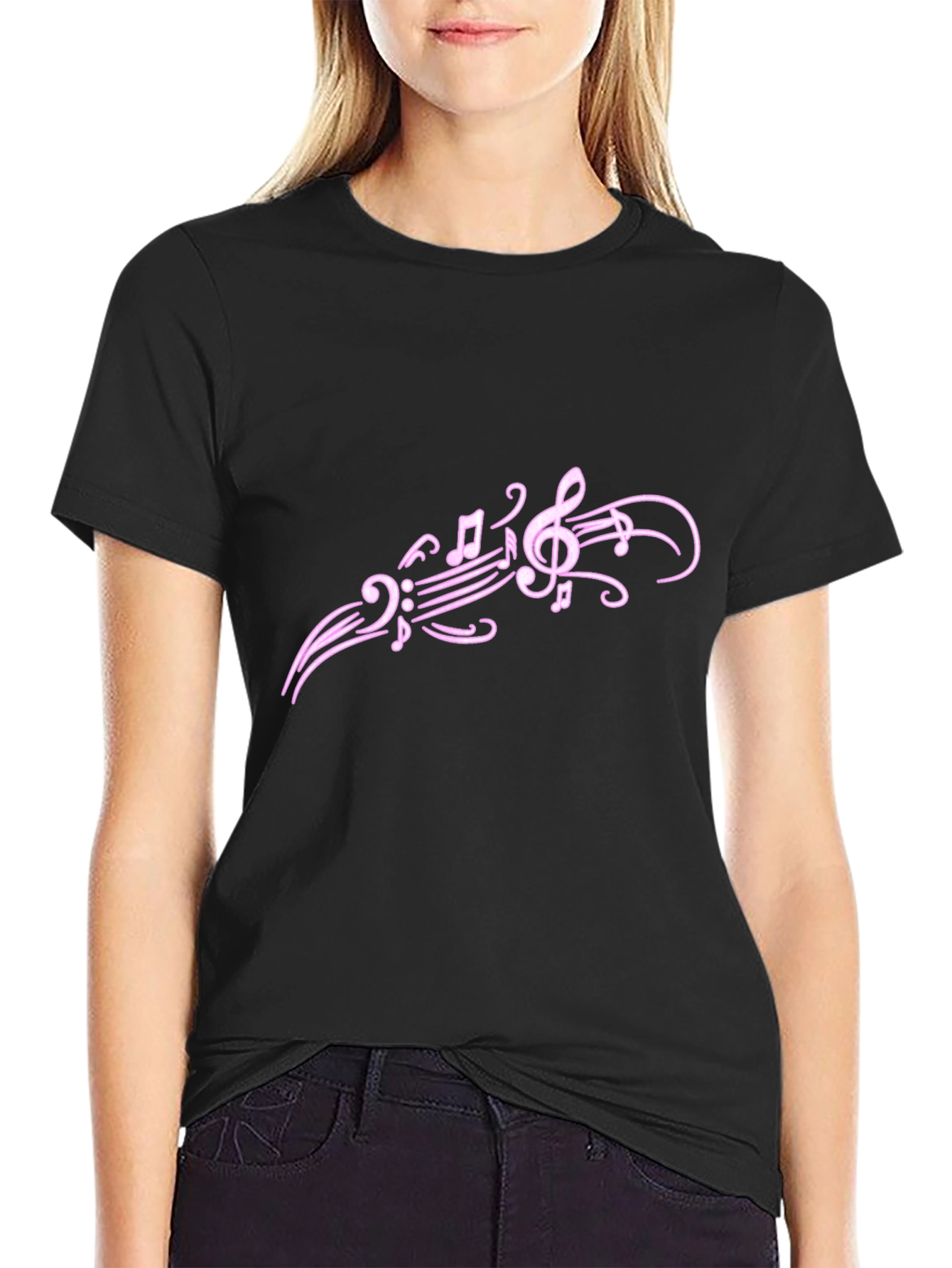 Musical Note Graphic Tee - Trendy Black T-Shirt
