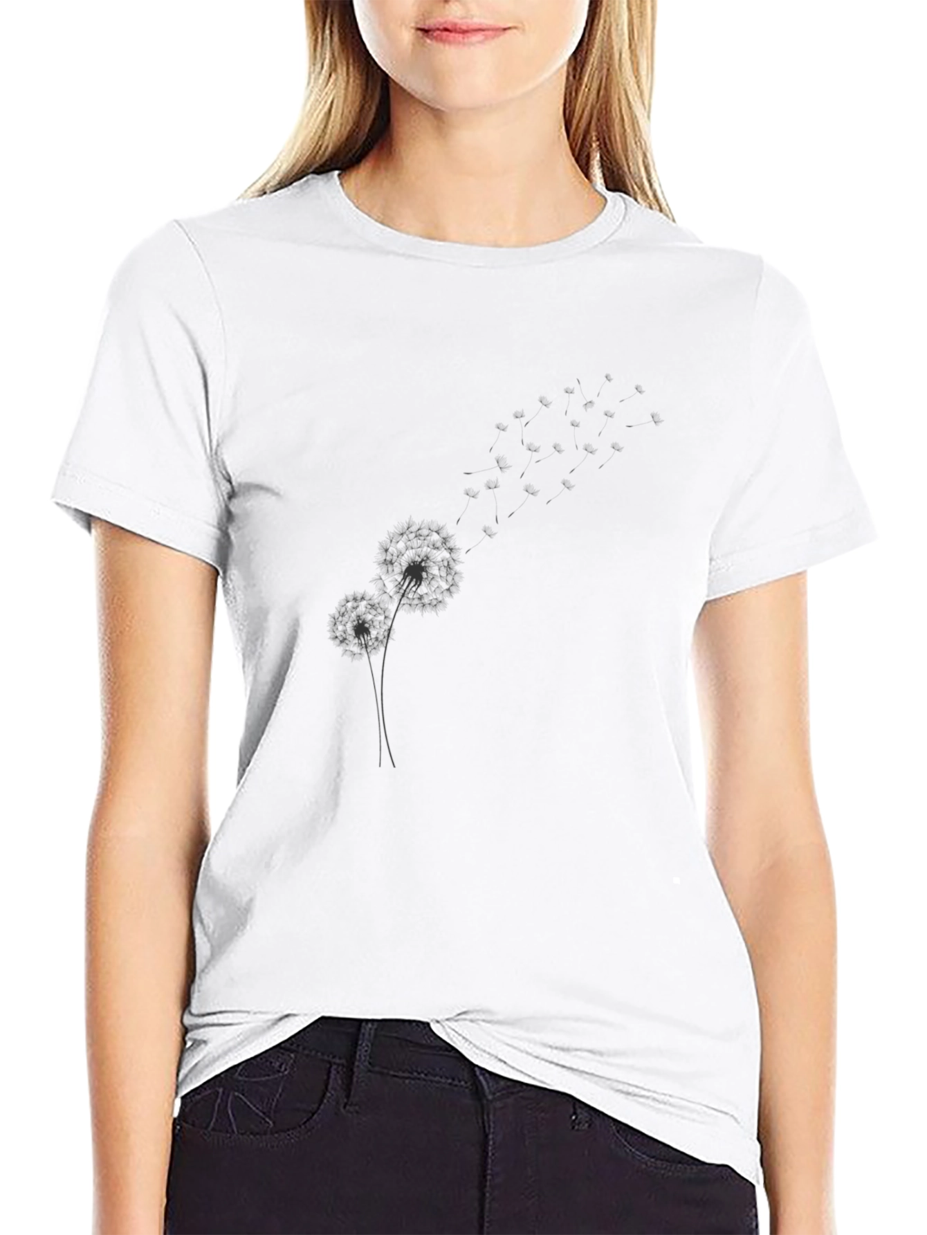 Dandelion Graphic Print Black T-Shirt