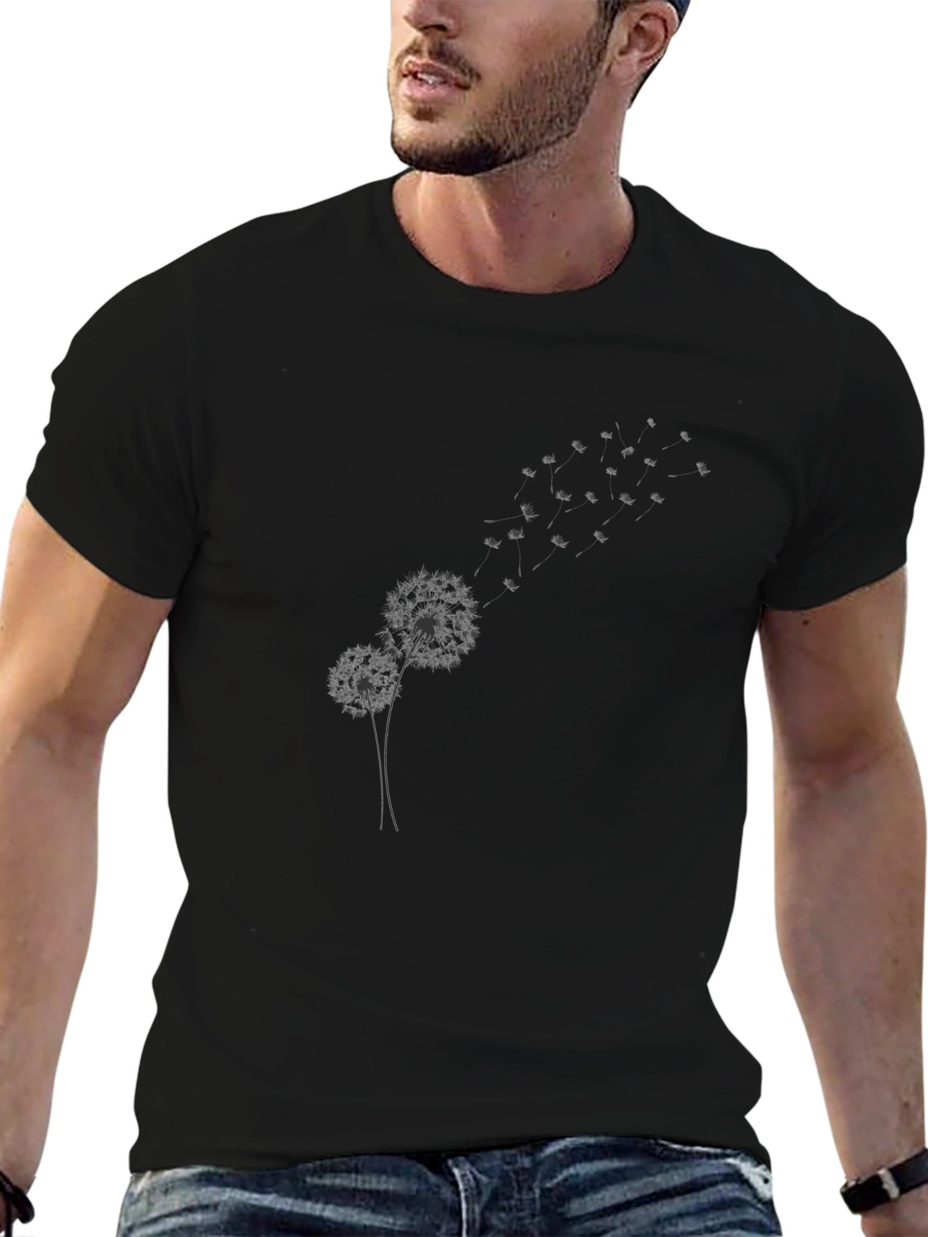 Dandelion Graphic Print Black T-Shirt
