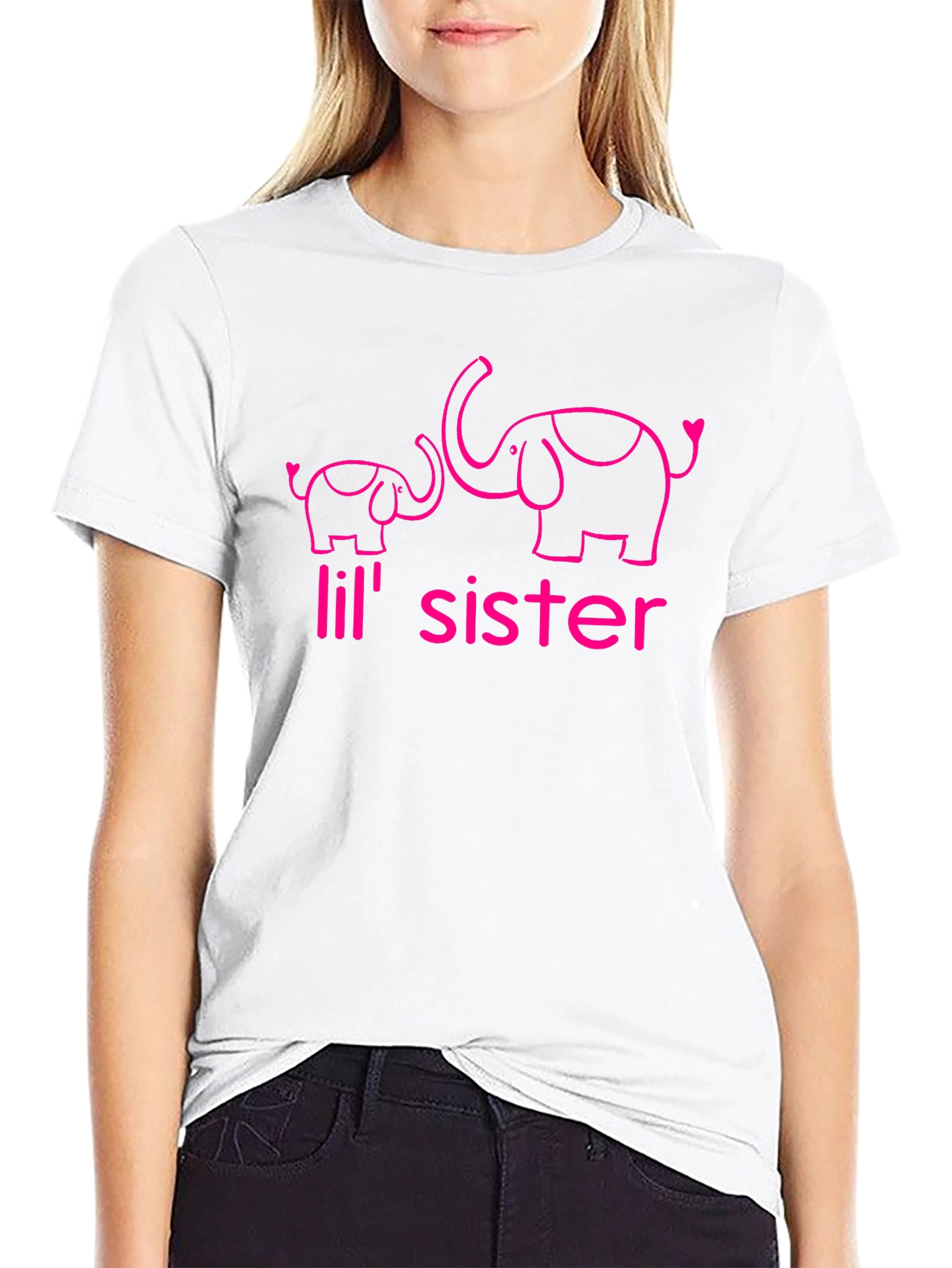 Cute Lil Sister Elephant Graphic Tee - Black