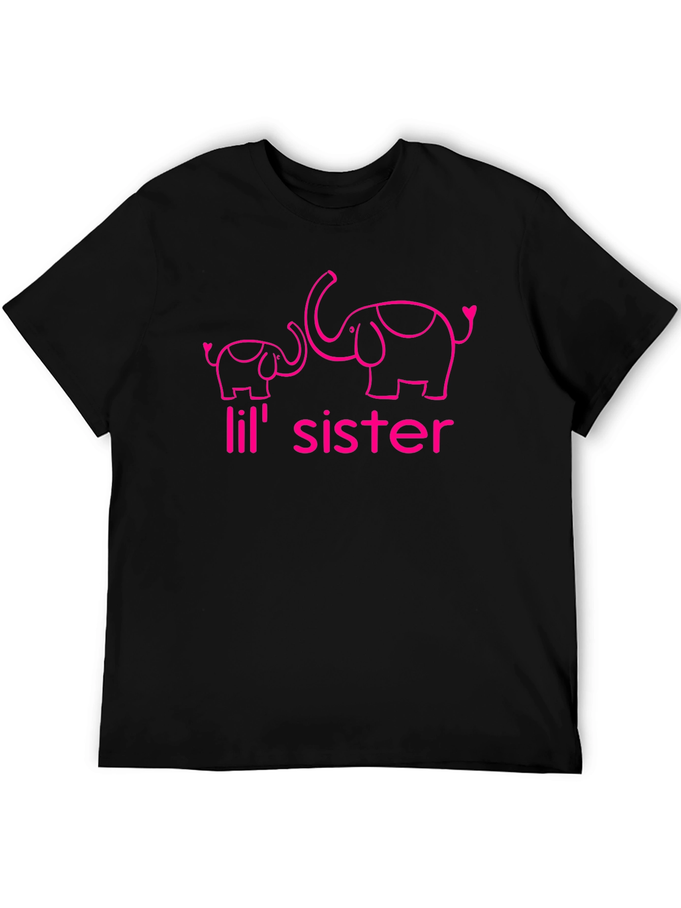 Cute Lil Sister Elephant Graphic Tee - Black