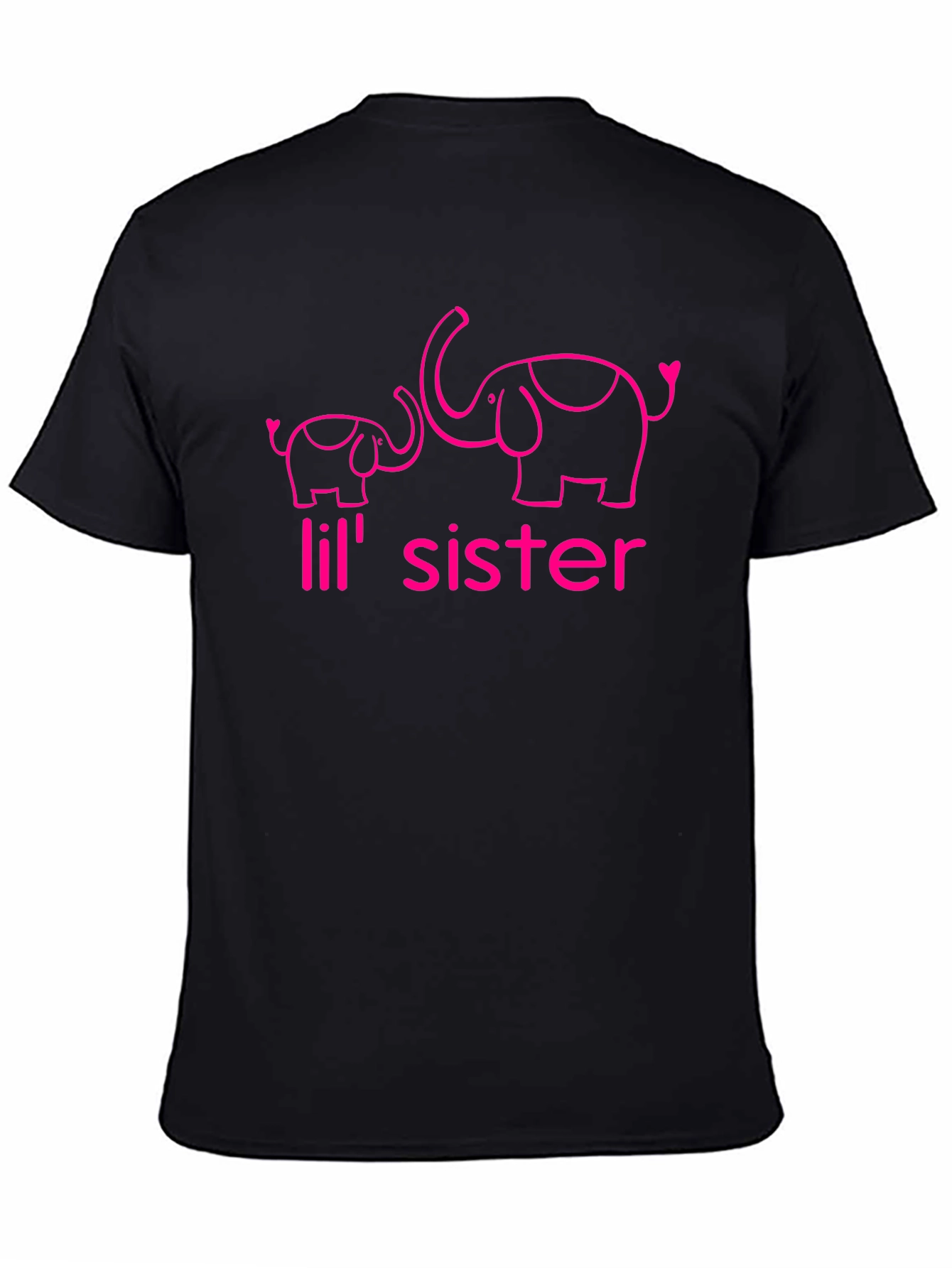 Cute Lil Sister Elephant Graphic Tee - Black