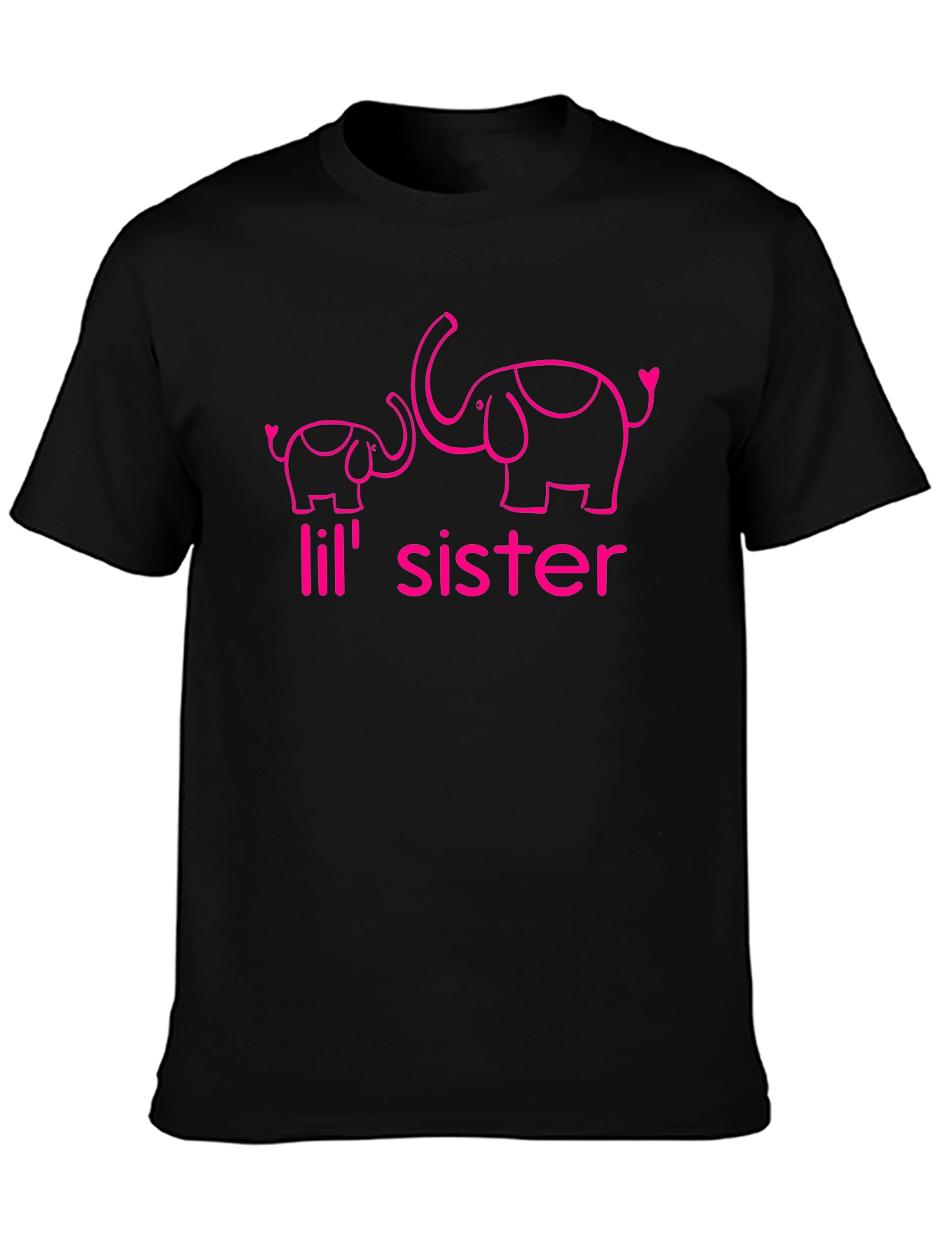Cute Lil Sister Elephant Graphic Tee - Black