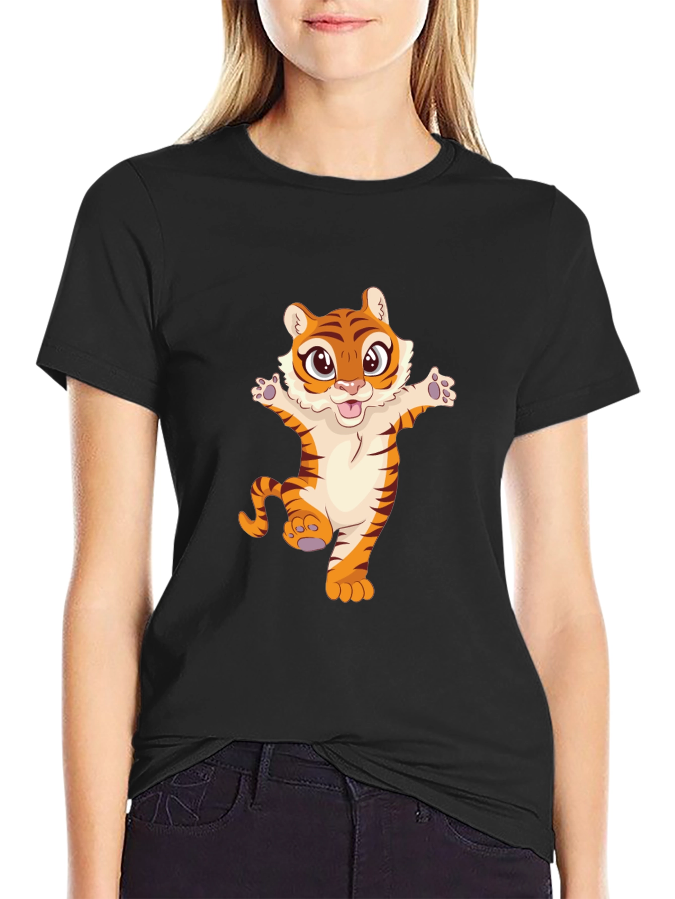 Cute Tiger Graphic Tee - Black Unisex T-Shirt