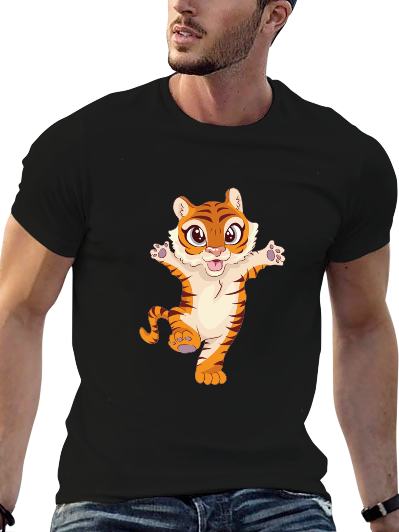 Cute Tiger Graphic Tee - Black Unisex T-Shirt