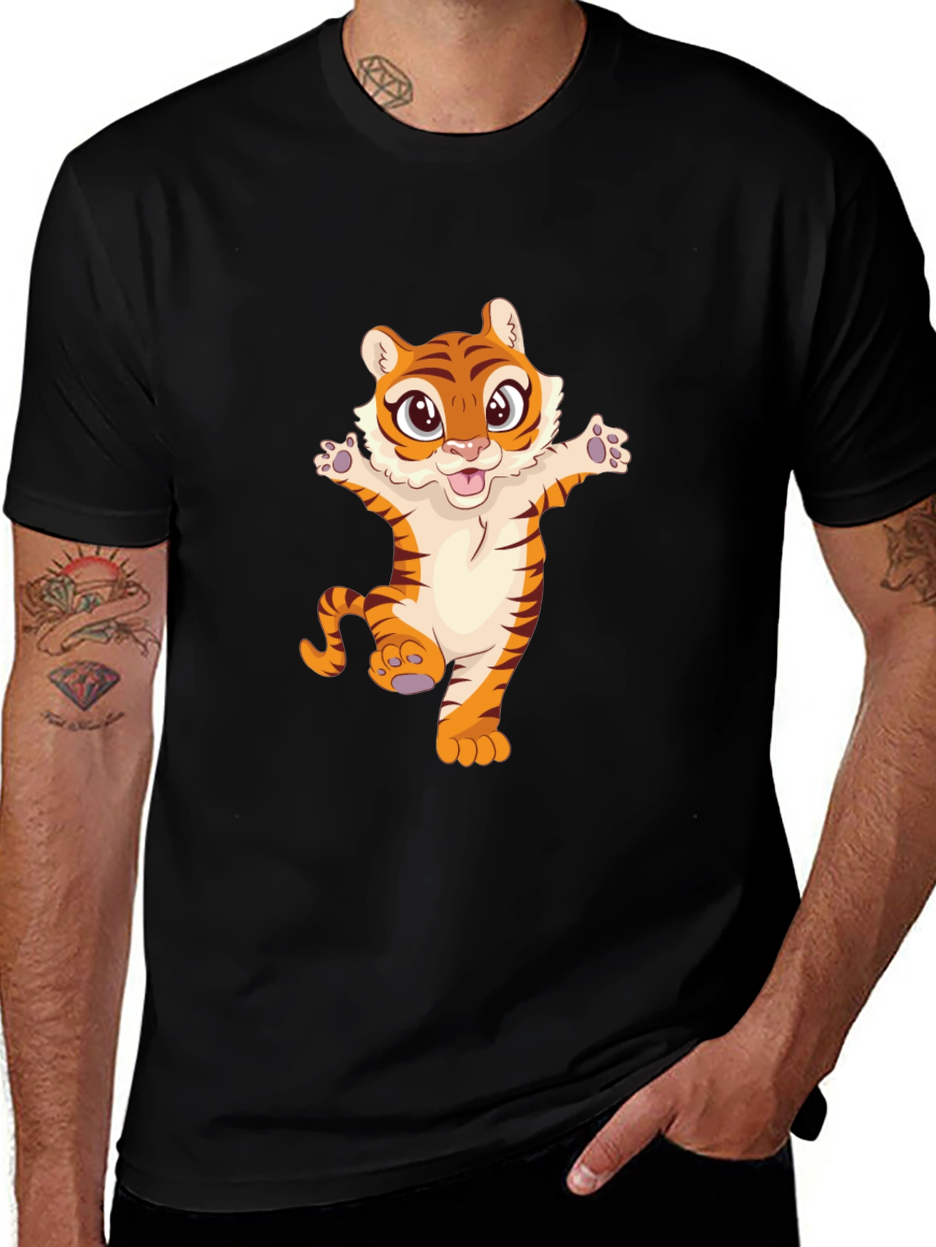Cute Tiger Graphic Tee - Black Unisex T-Shirt