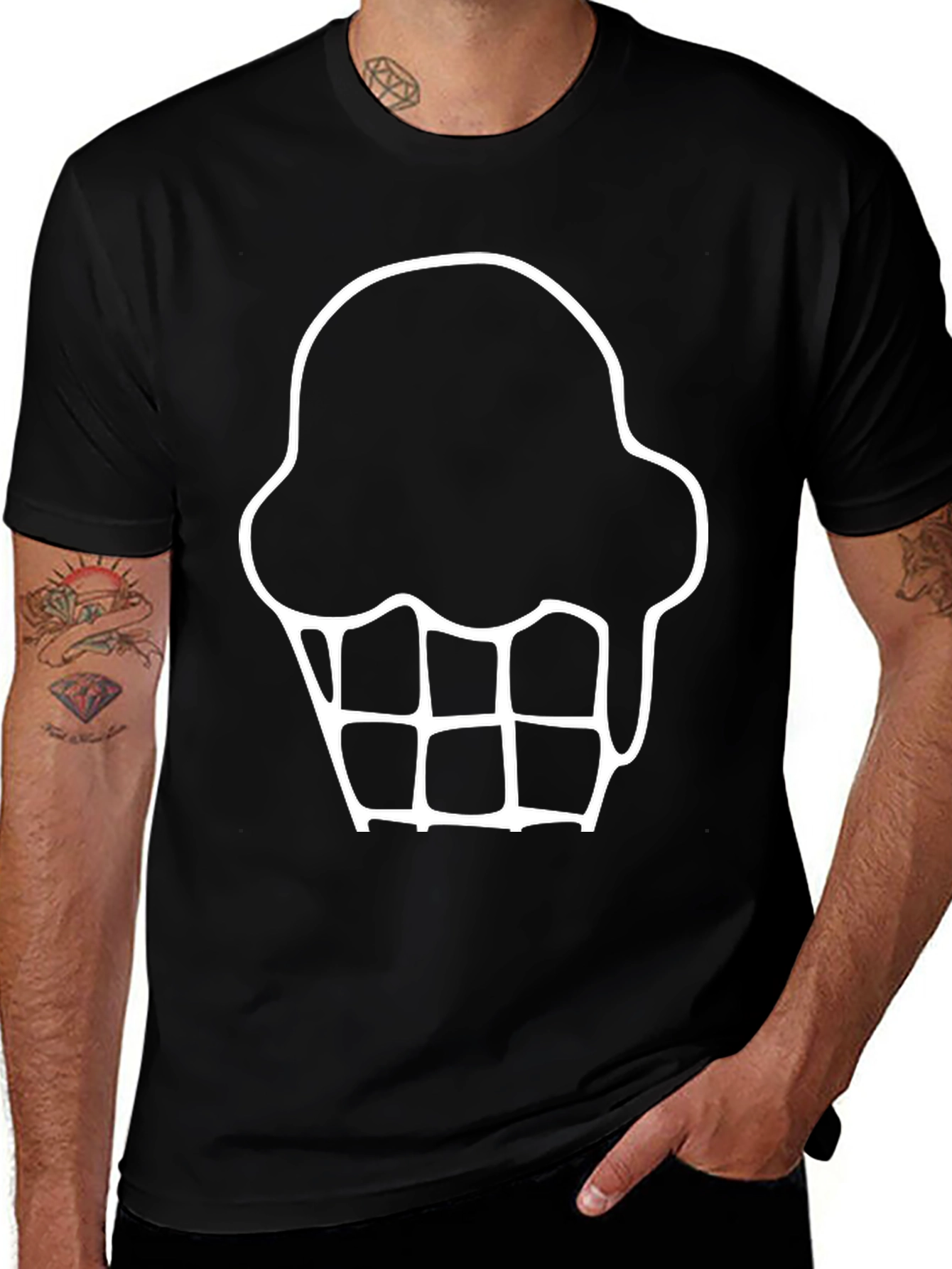 Ice Cream Cone Graphic Tee - Black Cotton T-Shirt