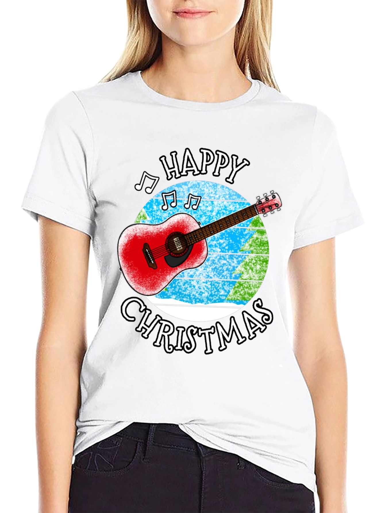 Happy Christmas Guitar Graphic T-Shirt