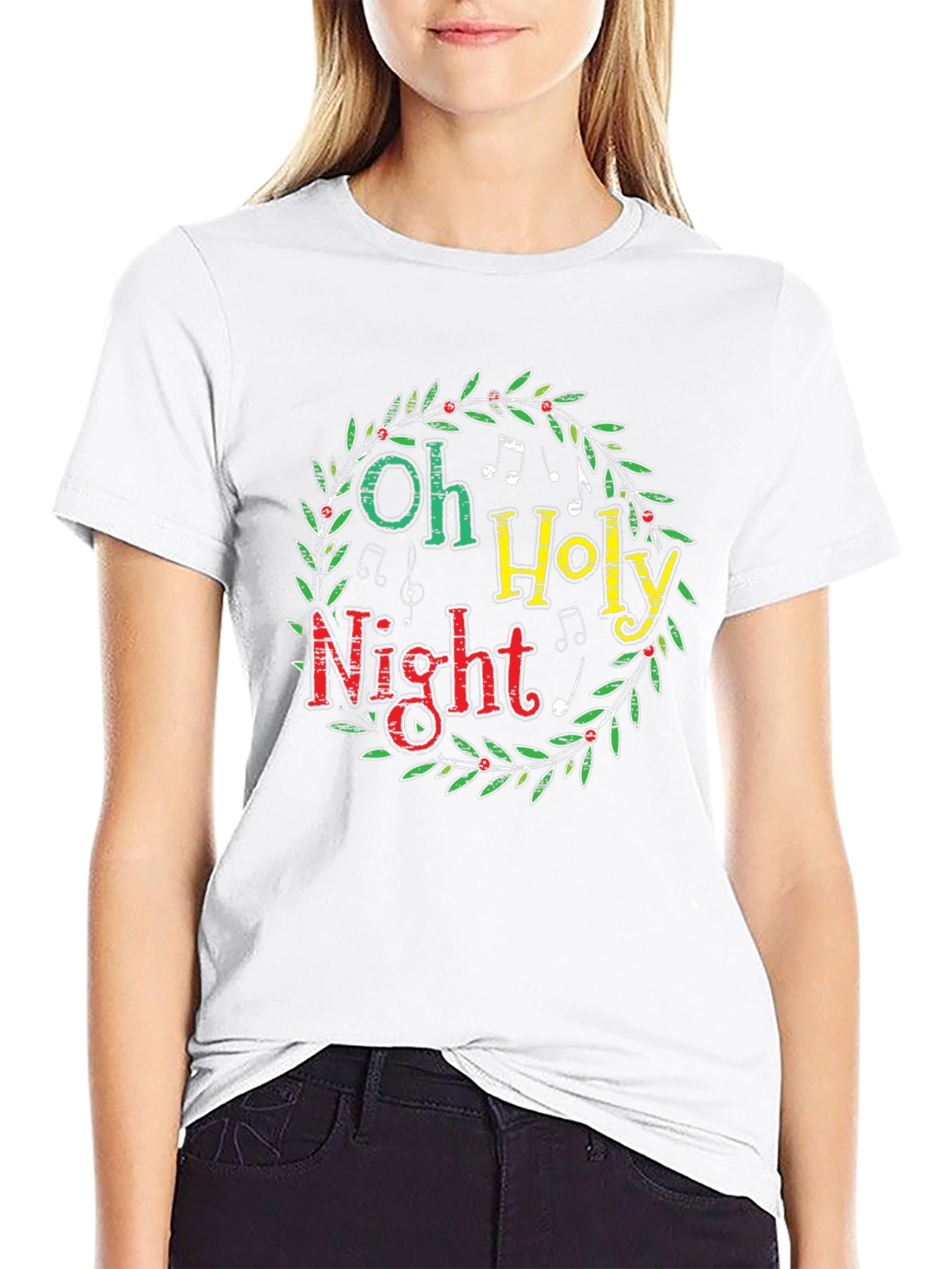 Oh Holy Night Christmas Wreath Graphic Tee