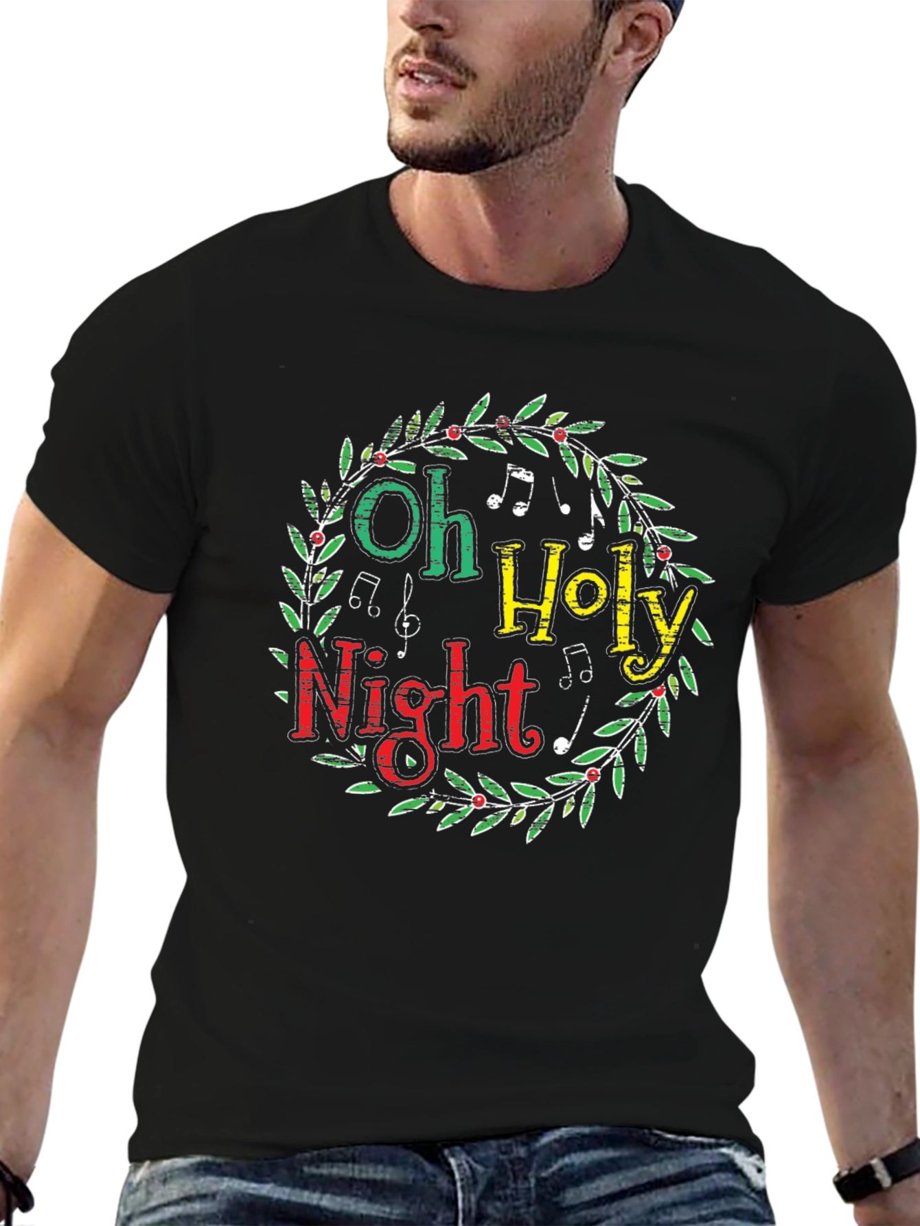 Oh Holy Night Christmas Wreath Graphic Tee