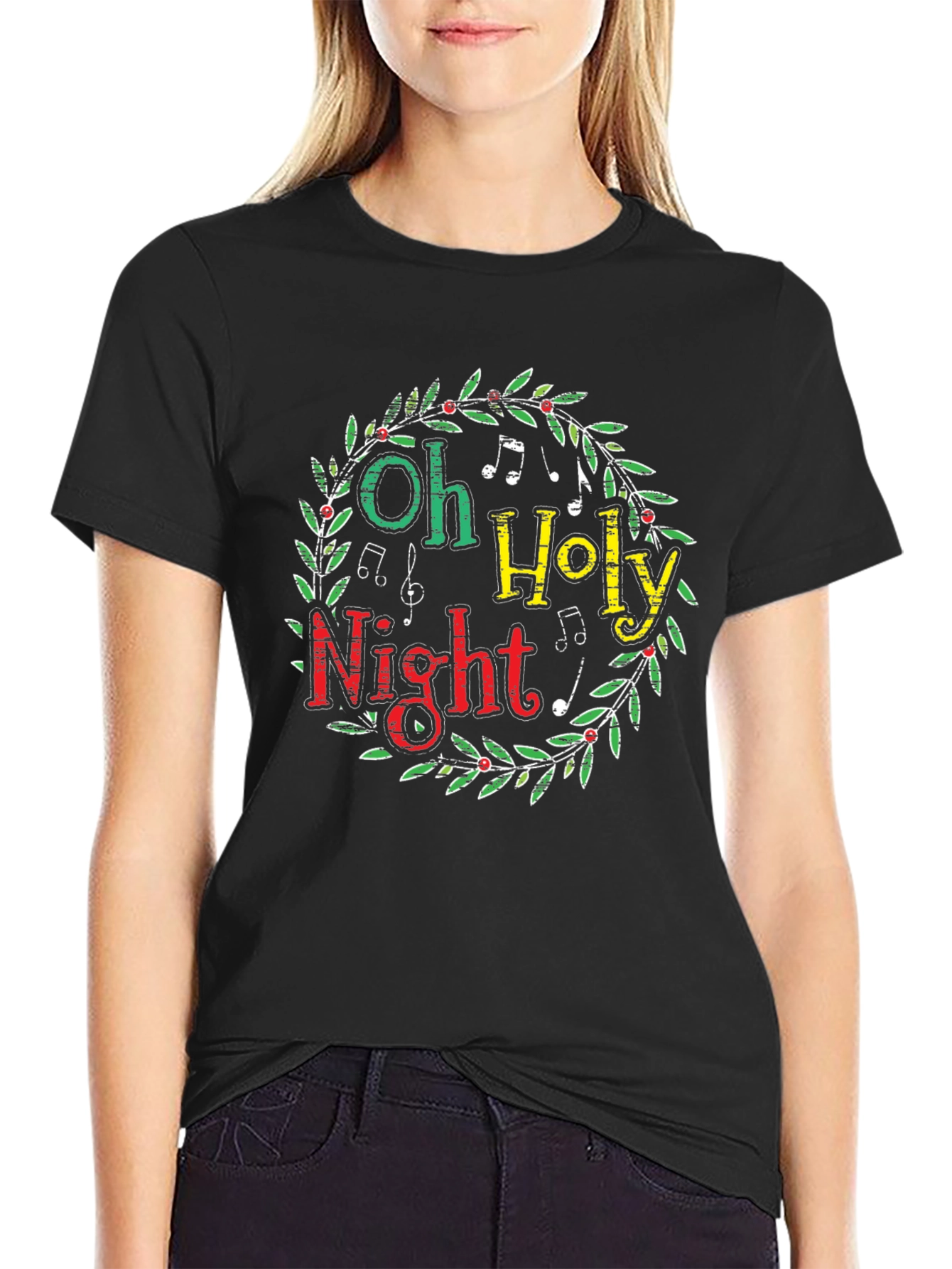 Oh Holy Night Christmas Wreath Graphic Tee