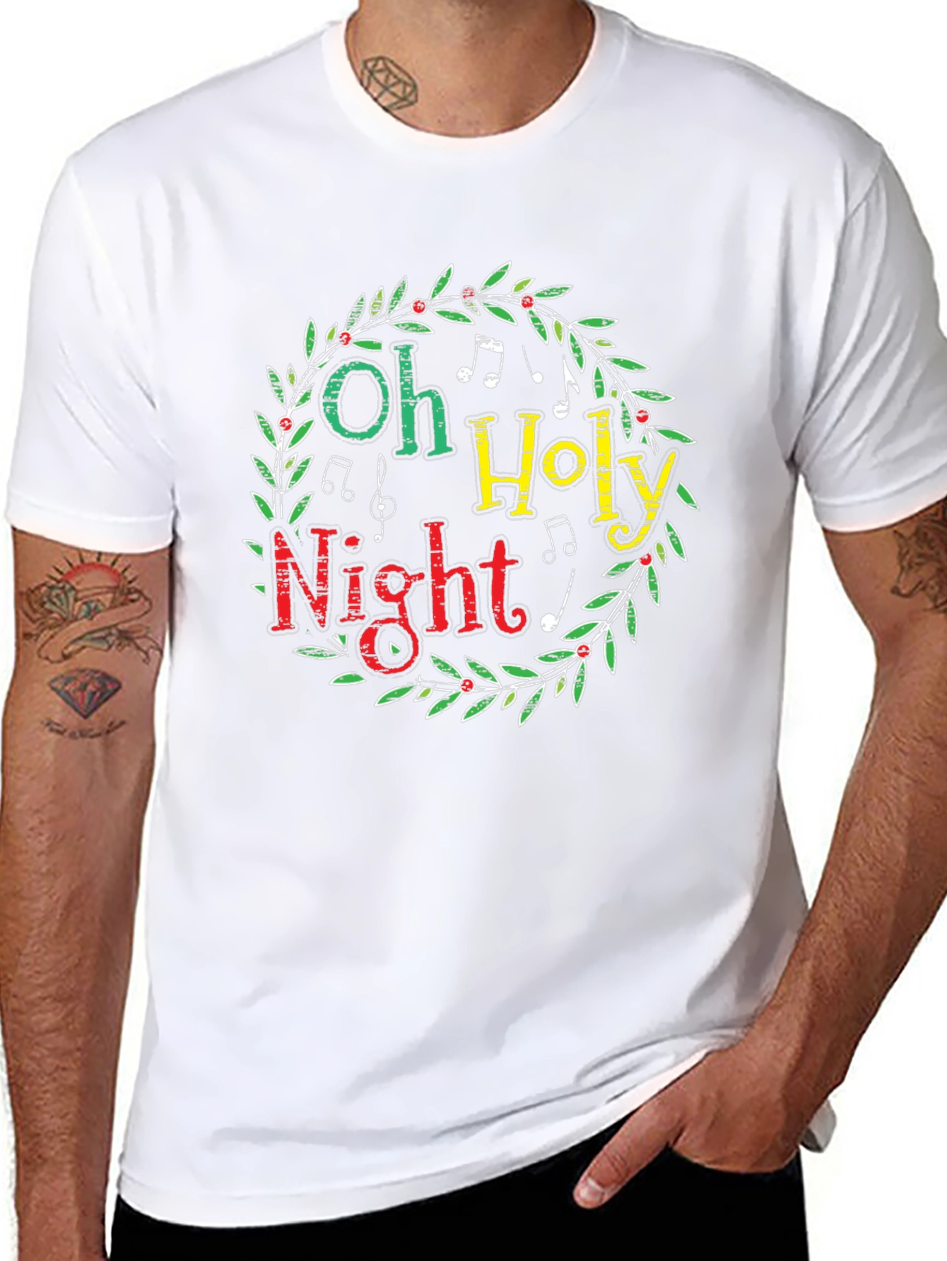Oh Holy Night Christmas Wreath Graphic Tee