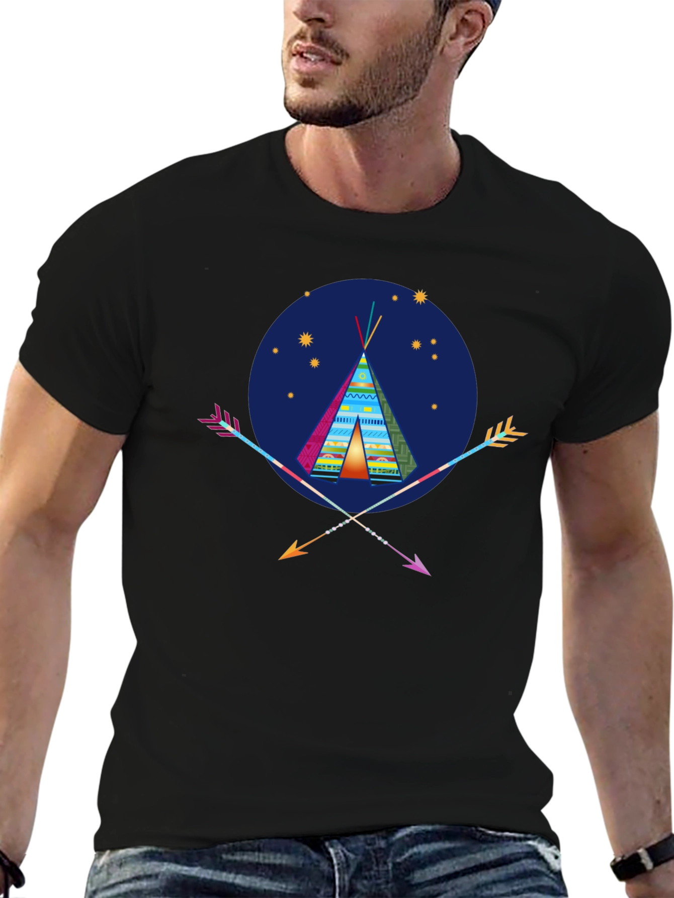 Tribal Tee: Native American Teepee & Arrow Graphic T-Shirt