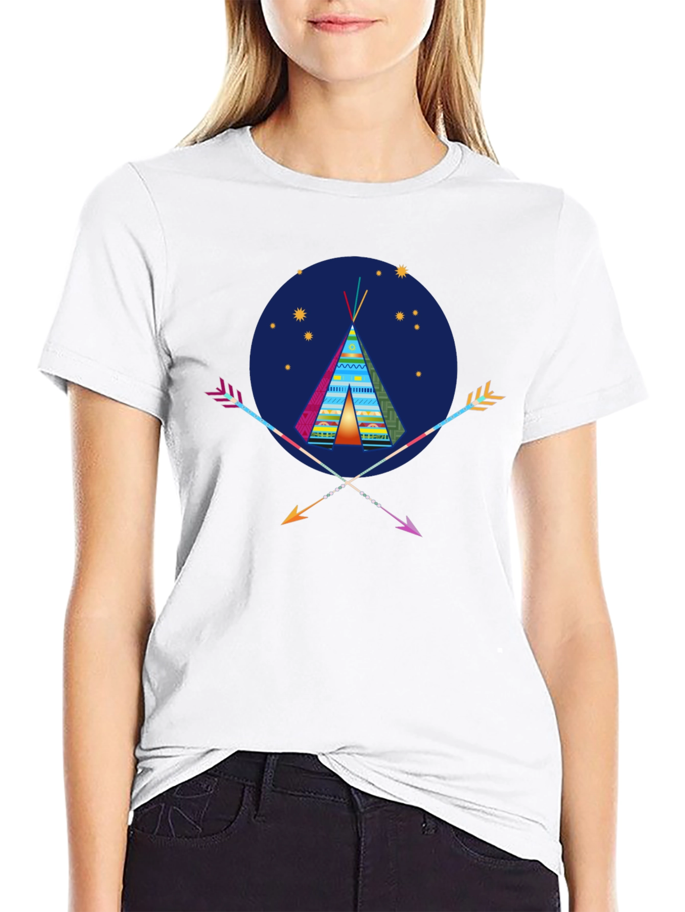 Tribal Tee: Native American Teepee & Arrow Graphic T-Shirt