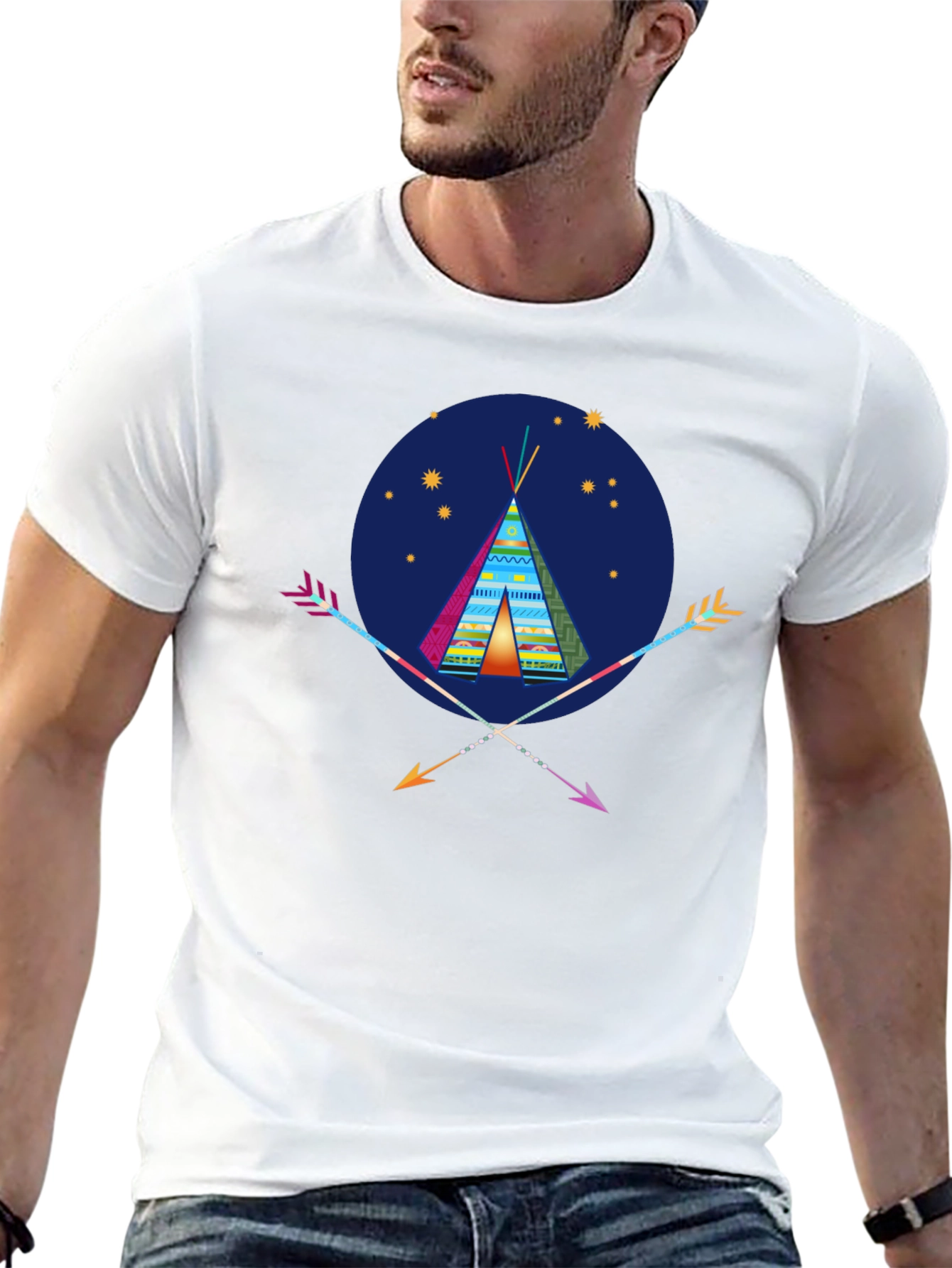 Tribal Tee: Native American Teepee & Arrow Graphic T-Shirt