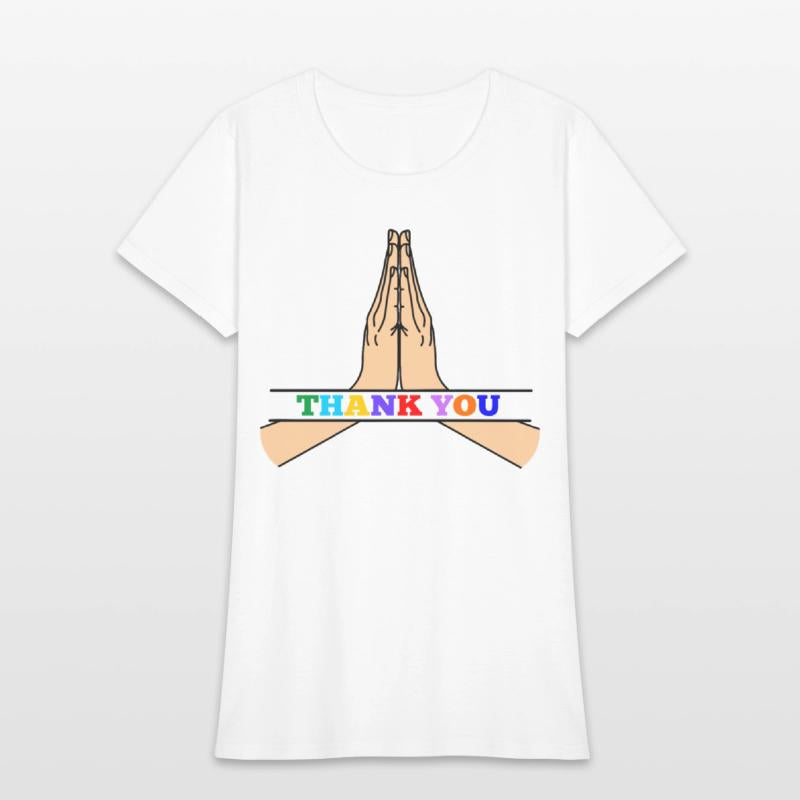 Namaste with colored text in recess 'THANK YOU'