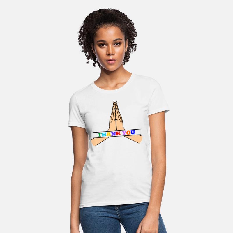 Namaste with colored text in recess 'THANK YOU'