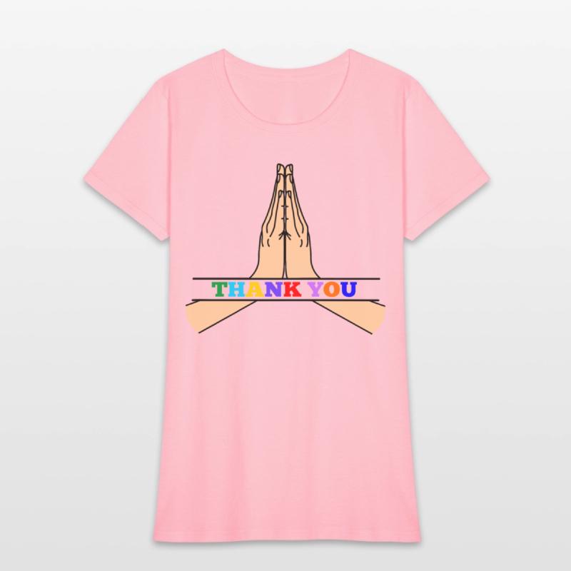 Namaste with colored text in recess 'THANK YOU'