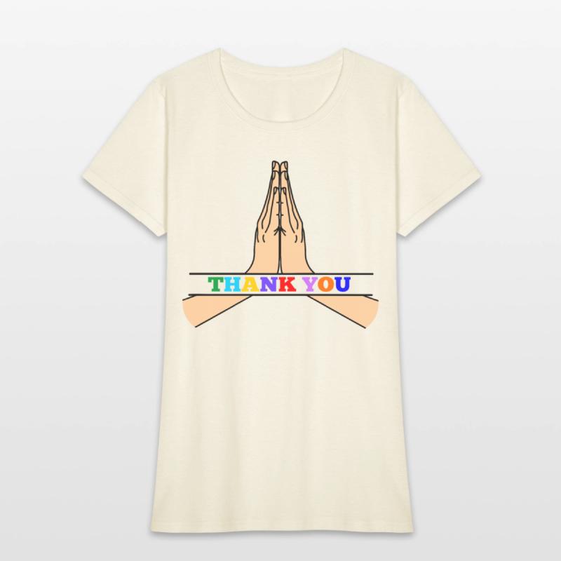 Namaste with colored text in recess 'THANK YOU'