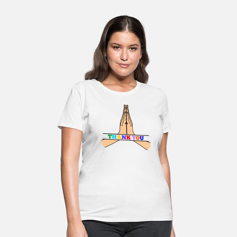 Namaste with colored text in recess 'THANK YOU'