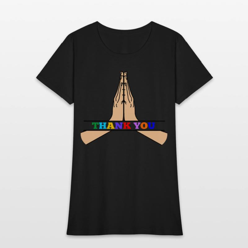 Namaste with colored text in recess 'THANK YOU'