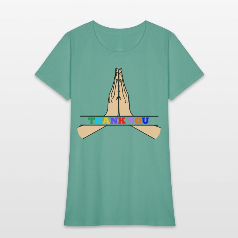 Namaste with colored text in recess 'THANK YOU'