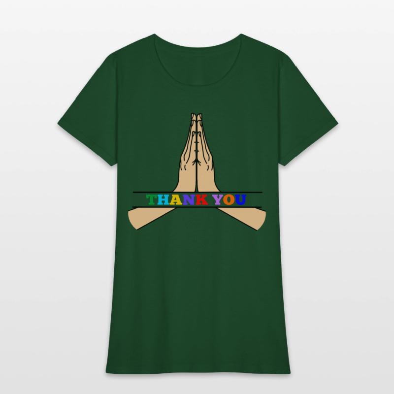 Namaste with colored text in recess 'THANK YOU'