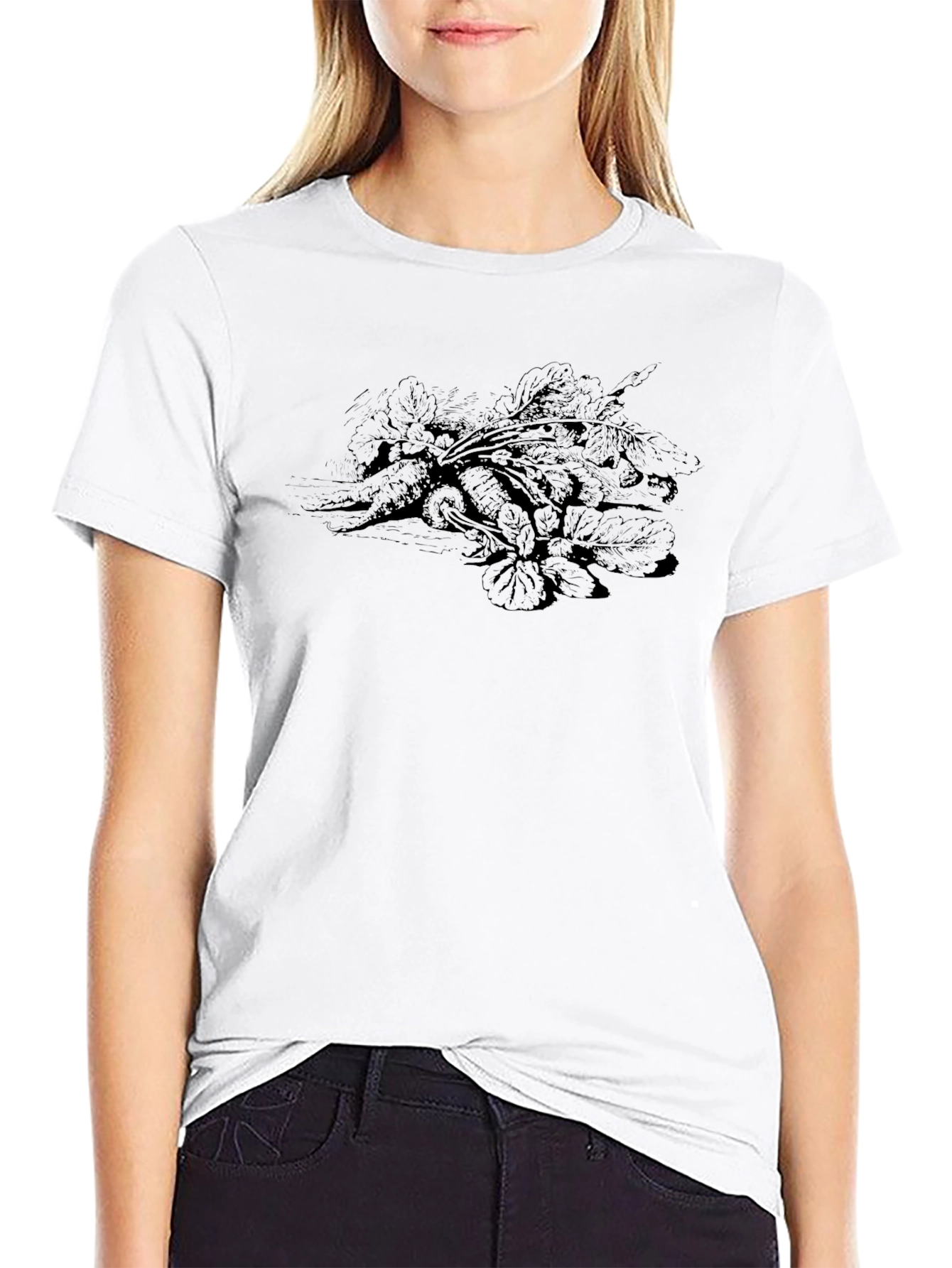 Mens Black T-Shirt with Vegetable Print