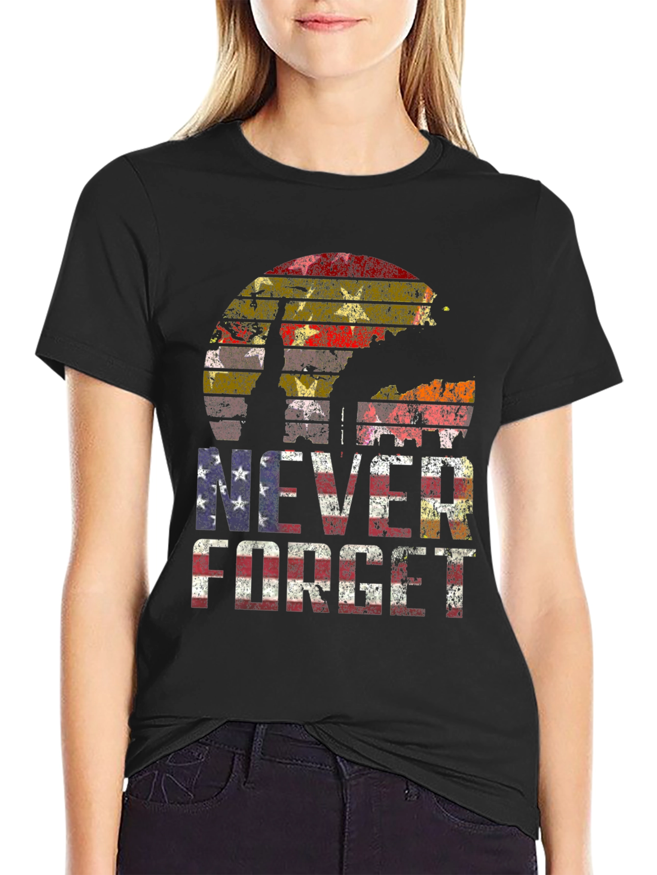 Never Forget T-Shirt 9/11 American Flag Tribute