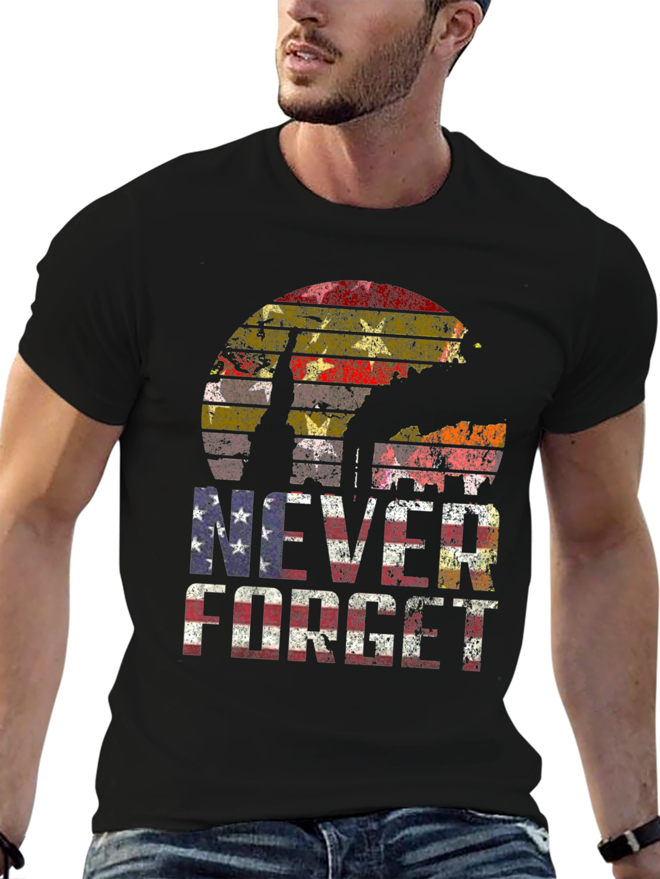 Never Forget T-Shirt 9/11 American Flag Tribute