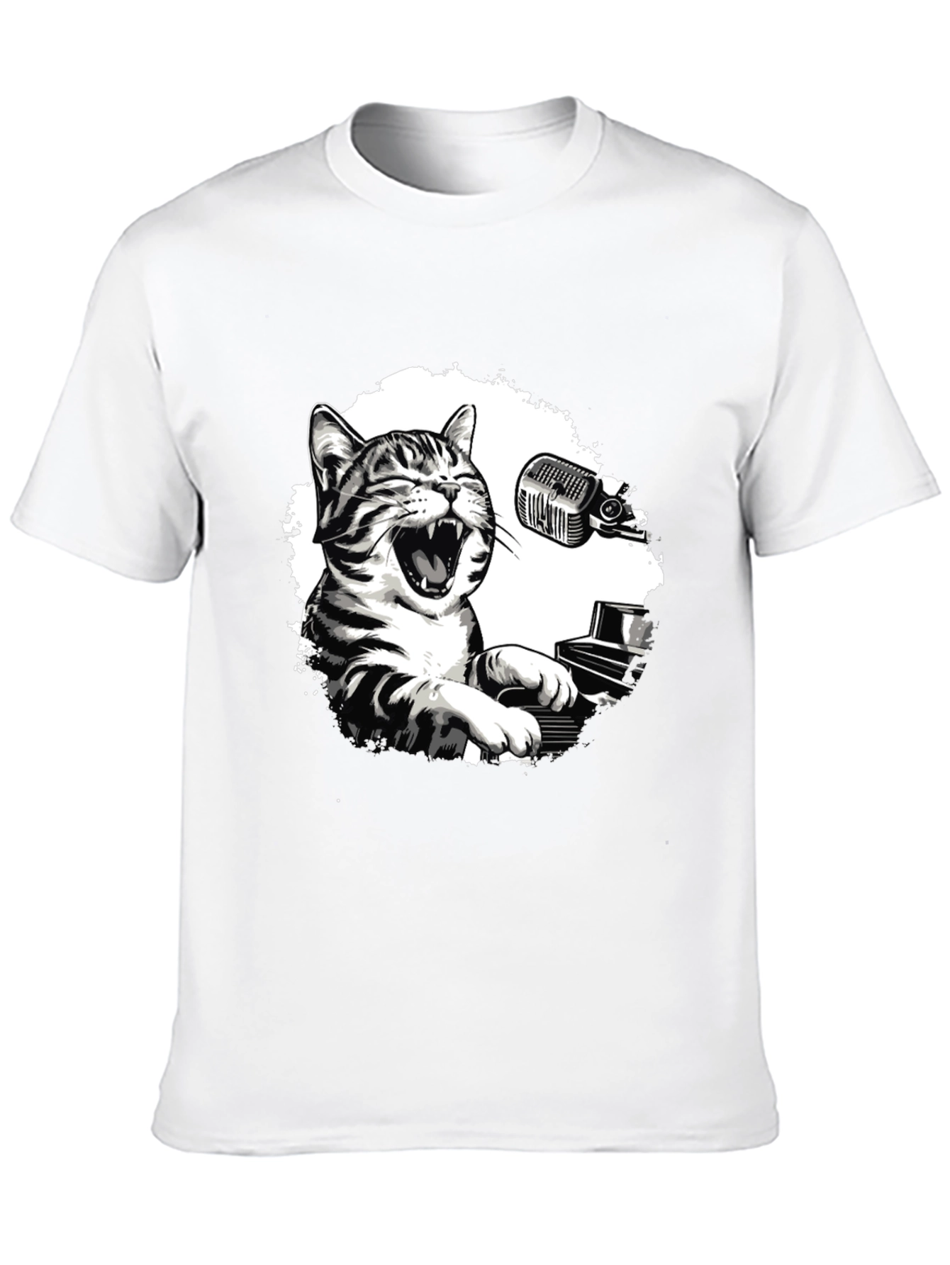 Cool Cat Piano Player Graphic T-Shirt