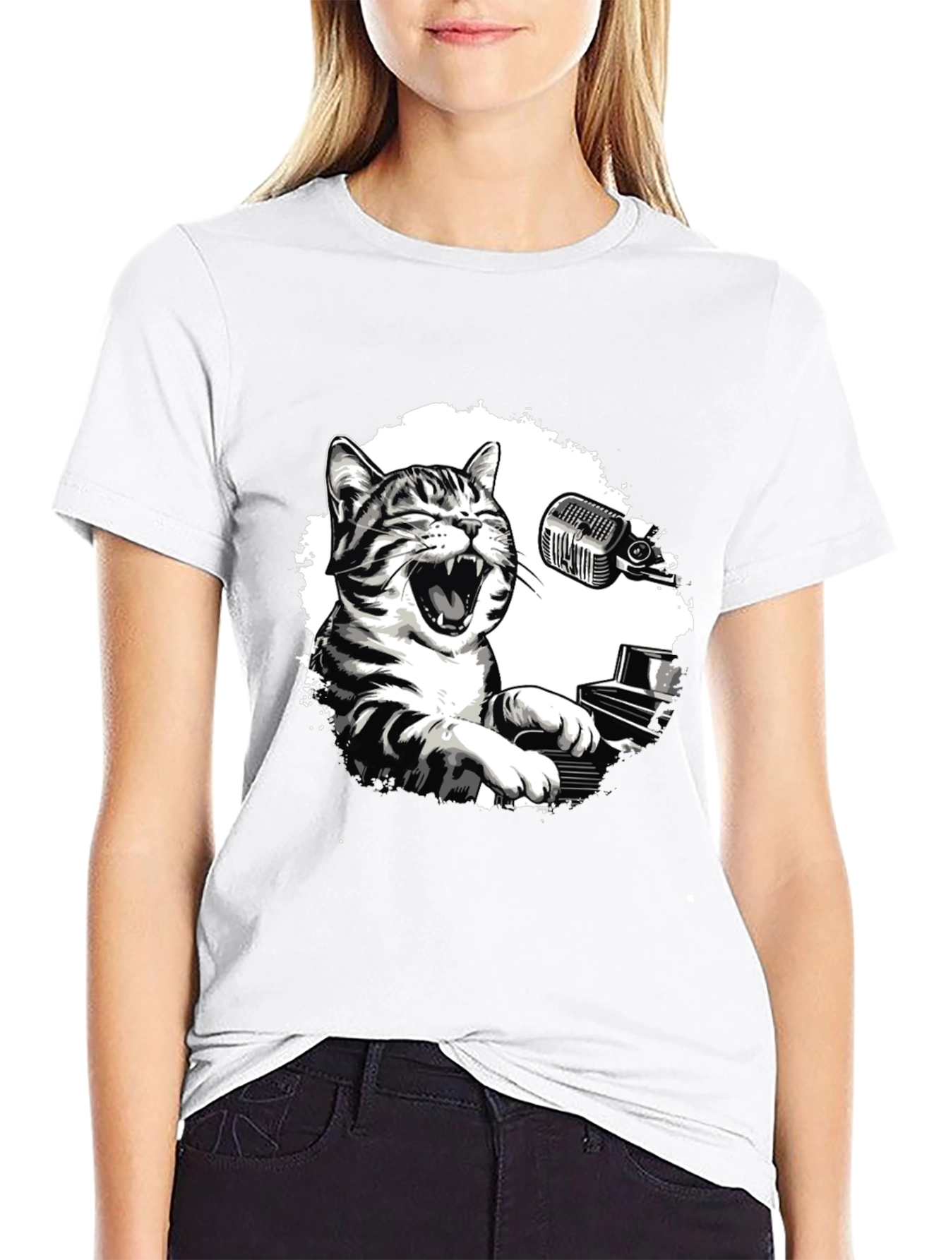 Cool Cat Piano Player Graphic T-Shirt