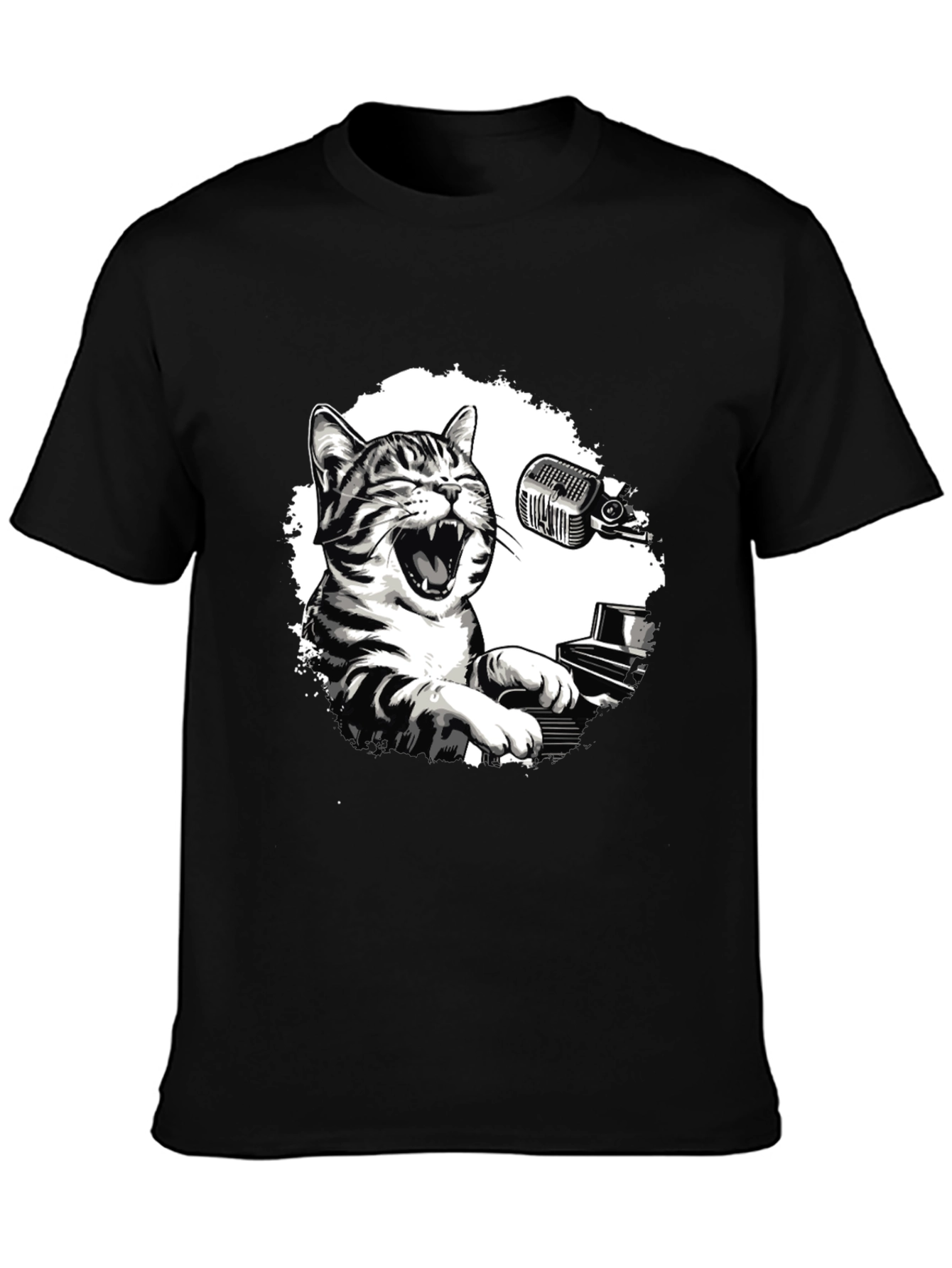 Cool Cat Piano Player Graphic T-Shirt