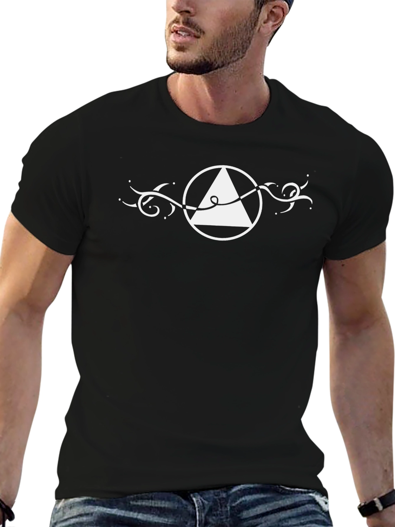 Abstract Triangle Circle Graphic Tee - Black Cotton
