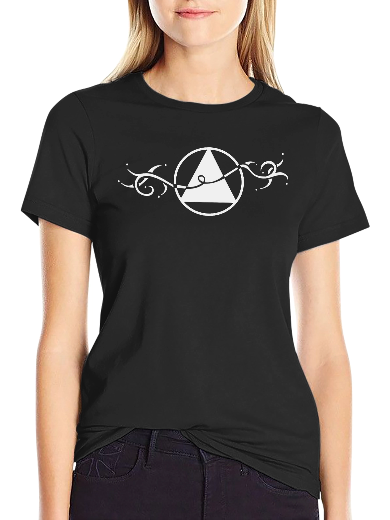 Abstract Triangle Circle Graphic Tee - Black Cotton