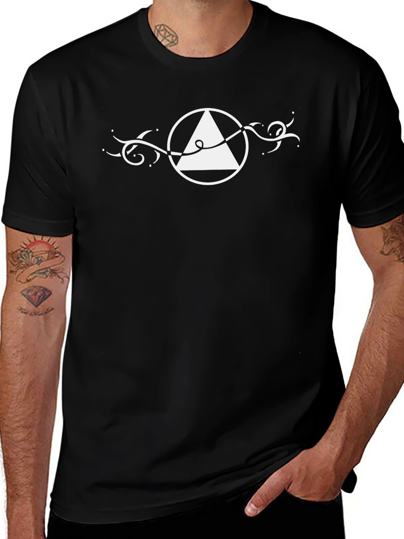 Abstract Triangle Circle Graphic Tee - Black Cotton