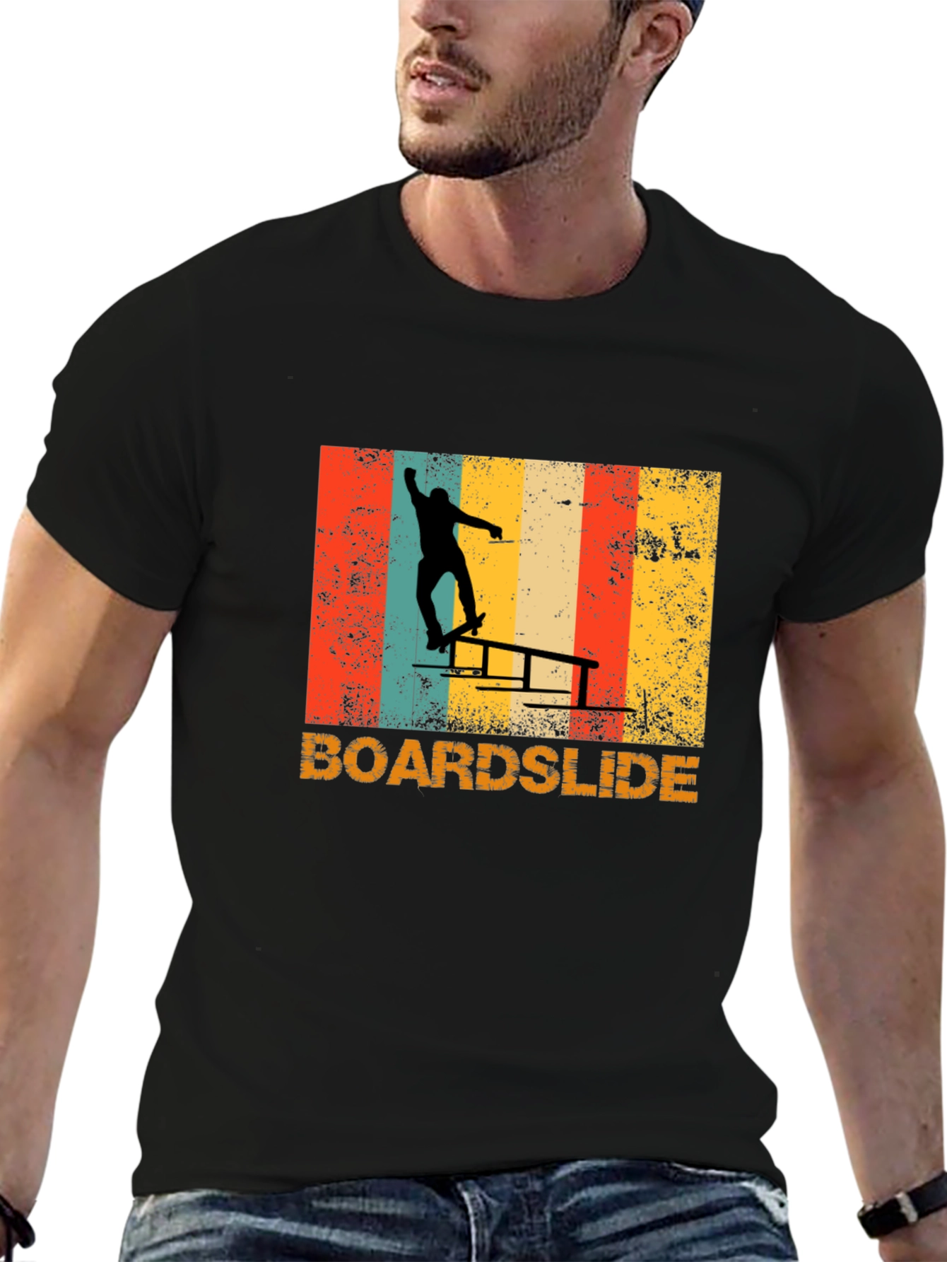 Retro Boardslide Skateboard T-Shirt - Black