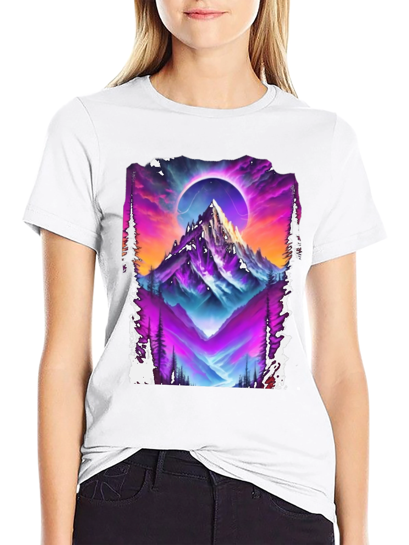 Mountain Eclipse Graphic Tee - Vivid Print Shirt