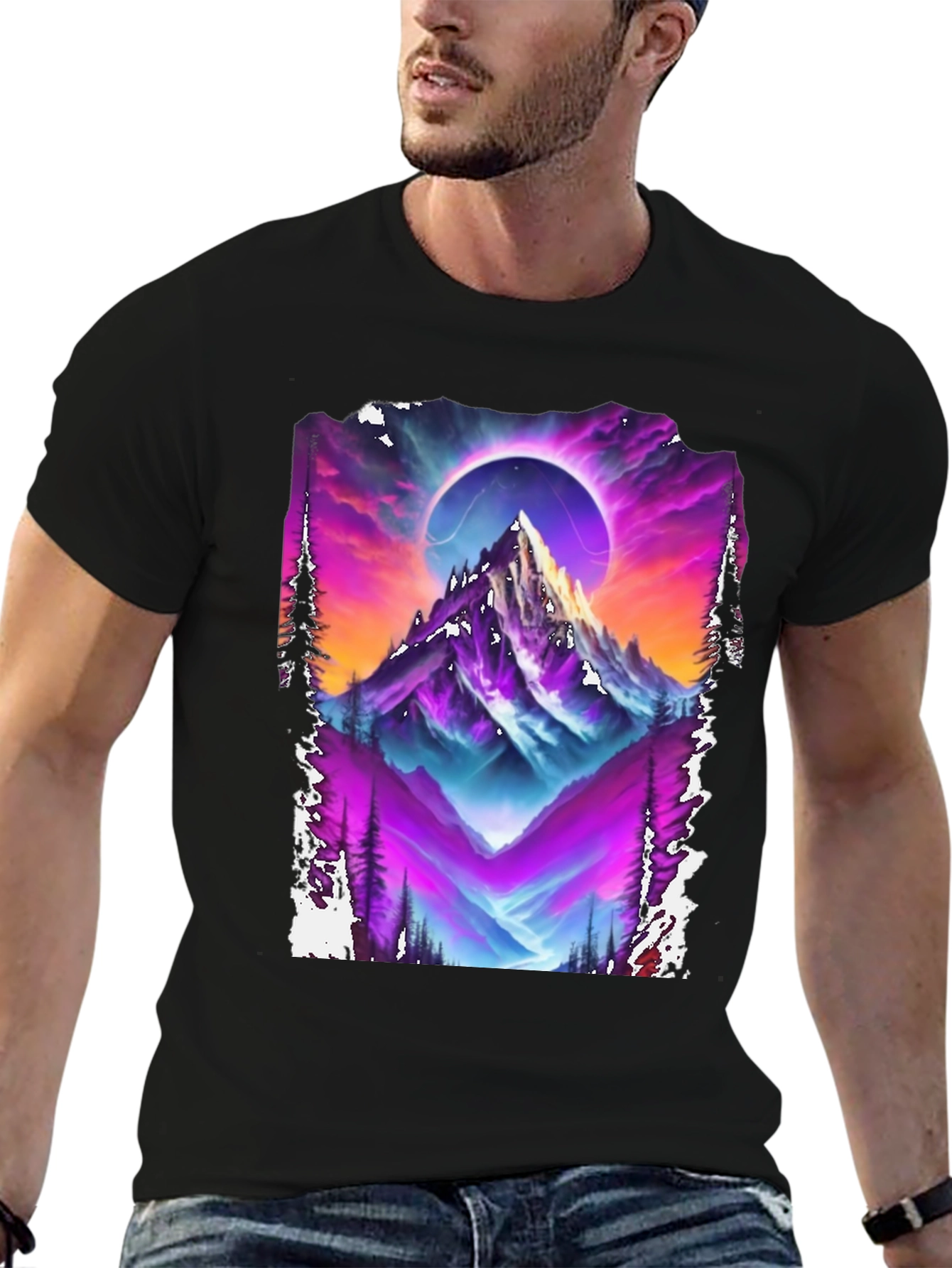 Mountain Eclipse Graphic Tee - Vivid Print Shirt