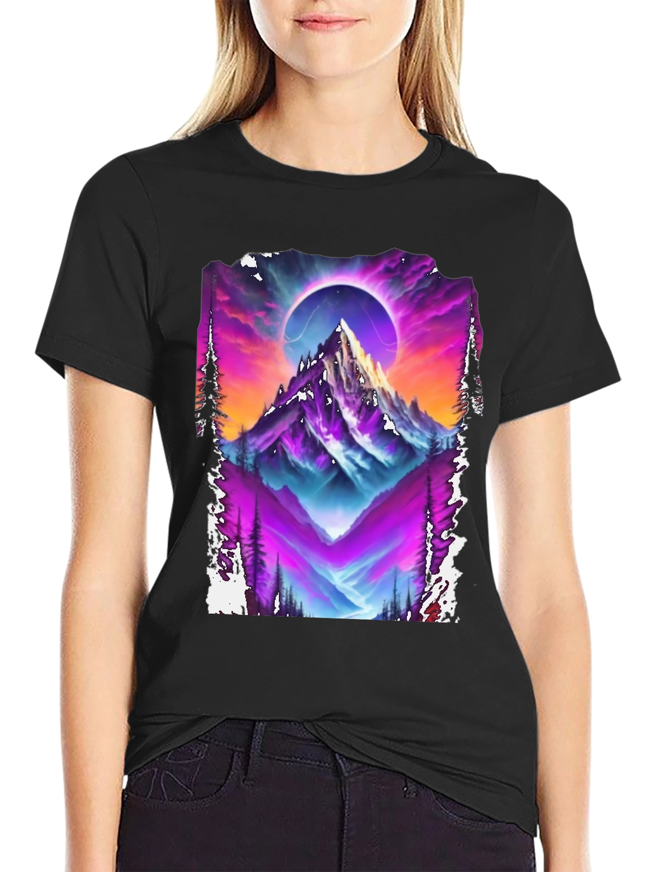Mountain Eclipse Graphic Tee - Vivid Print Shirt