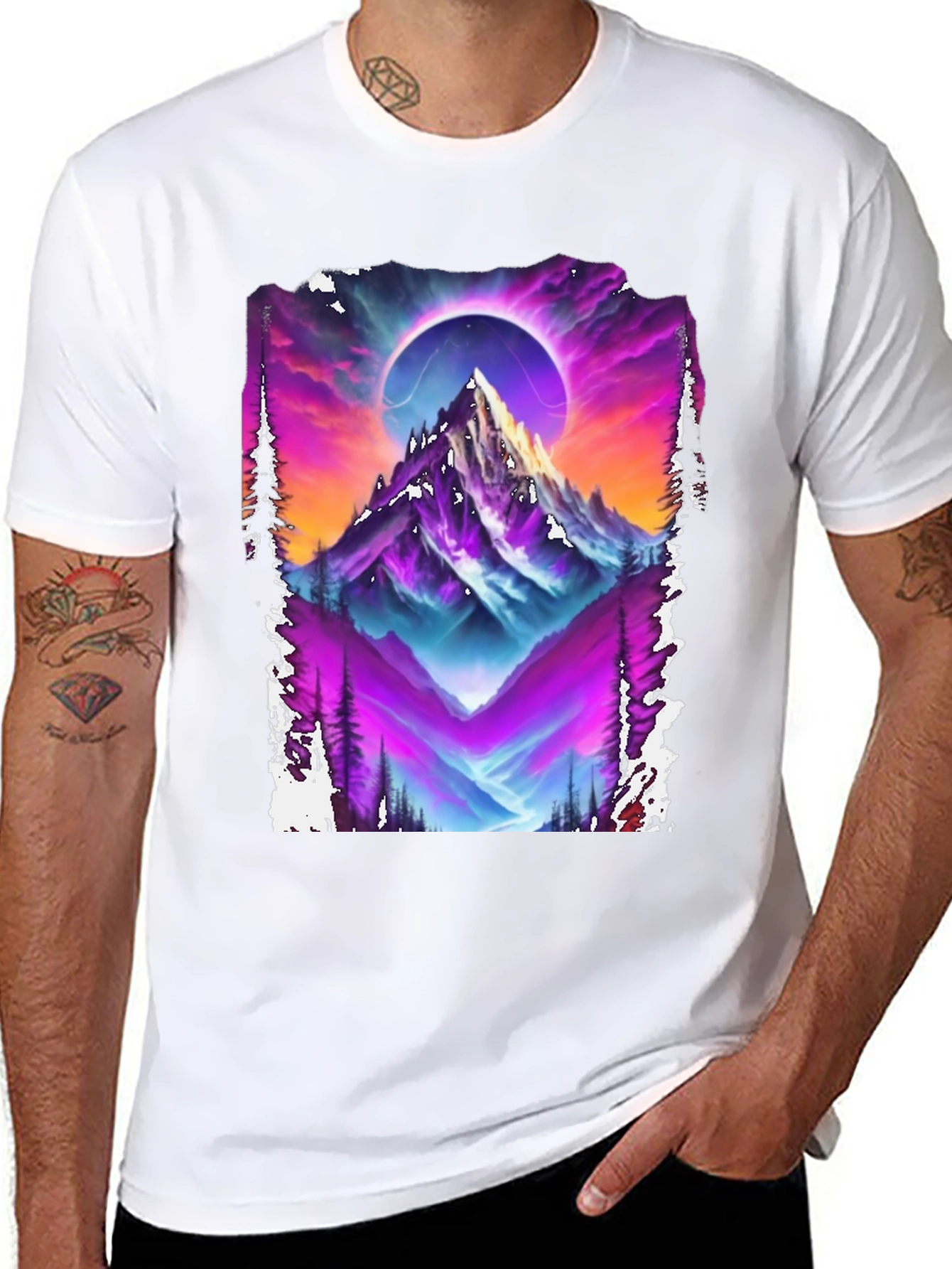 Mountain Eclipse Graphic Tee - Vivid Print Shirt