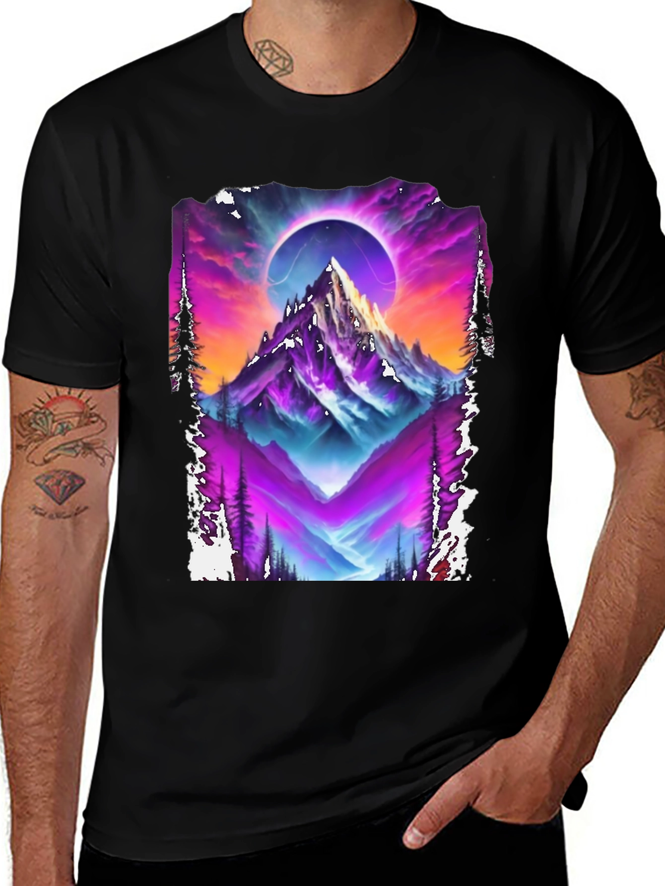 Mountain Eclipse Graphic Tee - Vivid Print Shirt
