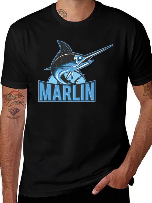 Marlin Fish Graphic Print Black T-Shirt