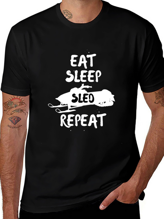 Eat Sleep Sled Repeat Graphic Tee - Black