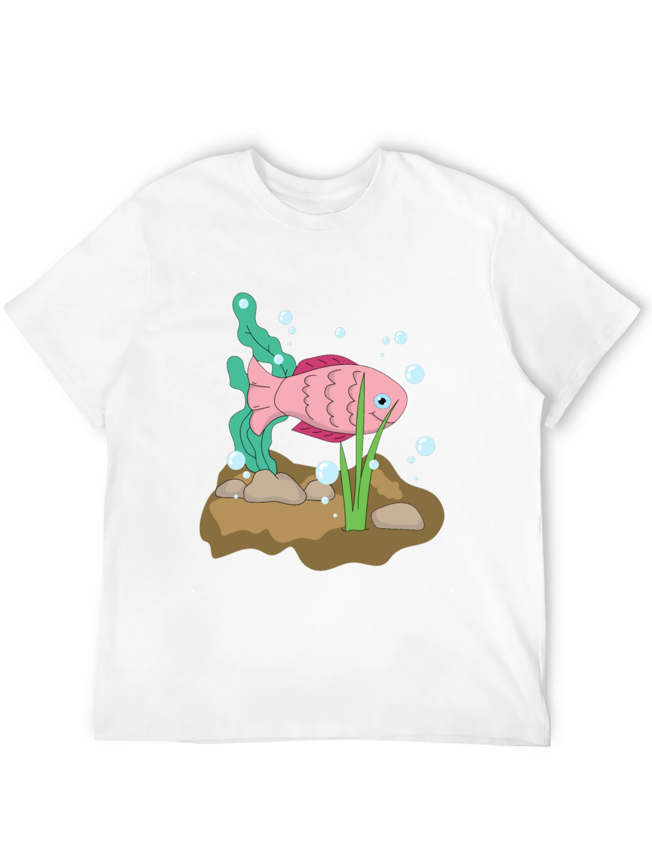 Pink Cartoon Fish Graphic Black T-Shirt