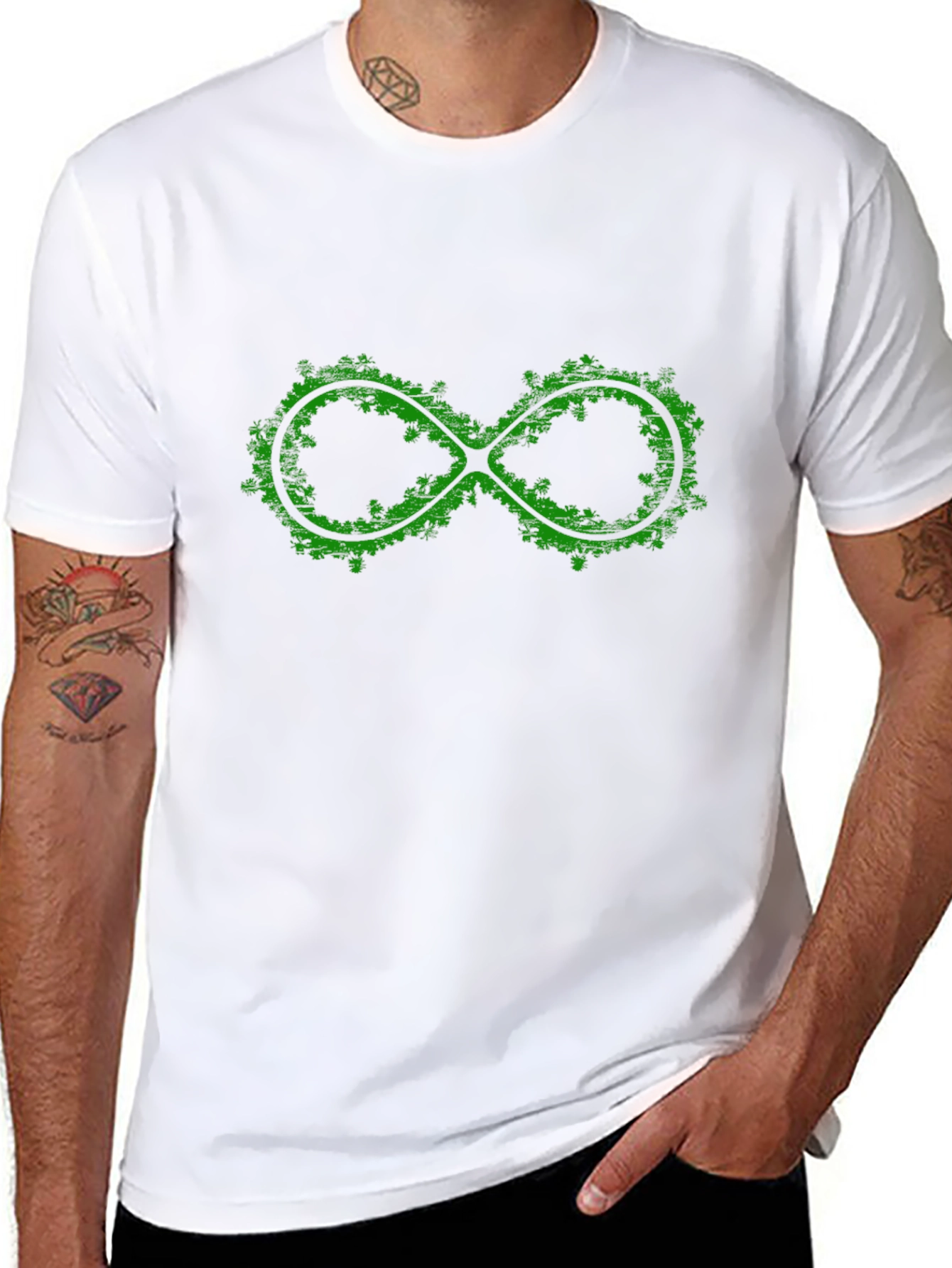 Green Infinity Symbol Graphic Black T-Shirt